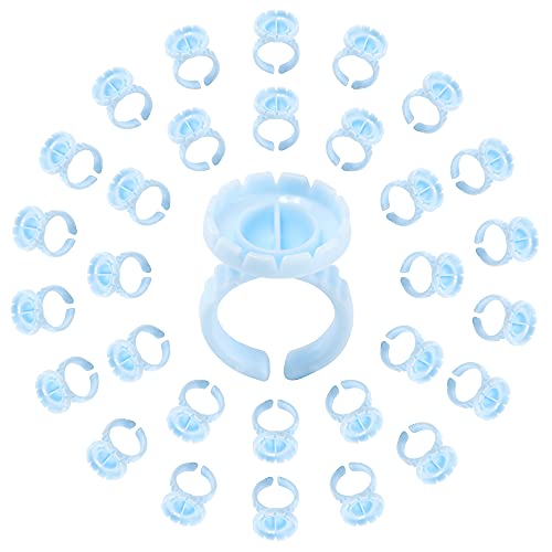 ACTROL 100 PCS Disposable Eyelash Extension Glue Rings - Quick Blossom Adhesive Cups for Lash & Nail Art - Blue Round Glue Ring Holders - Perfect for Professional Lash Technicians & DIY Beauty Enthusiasts