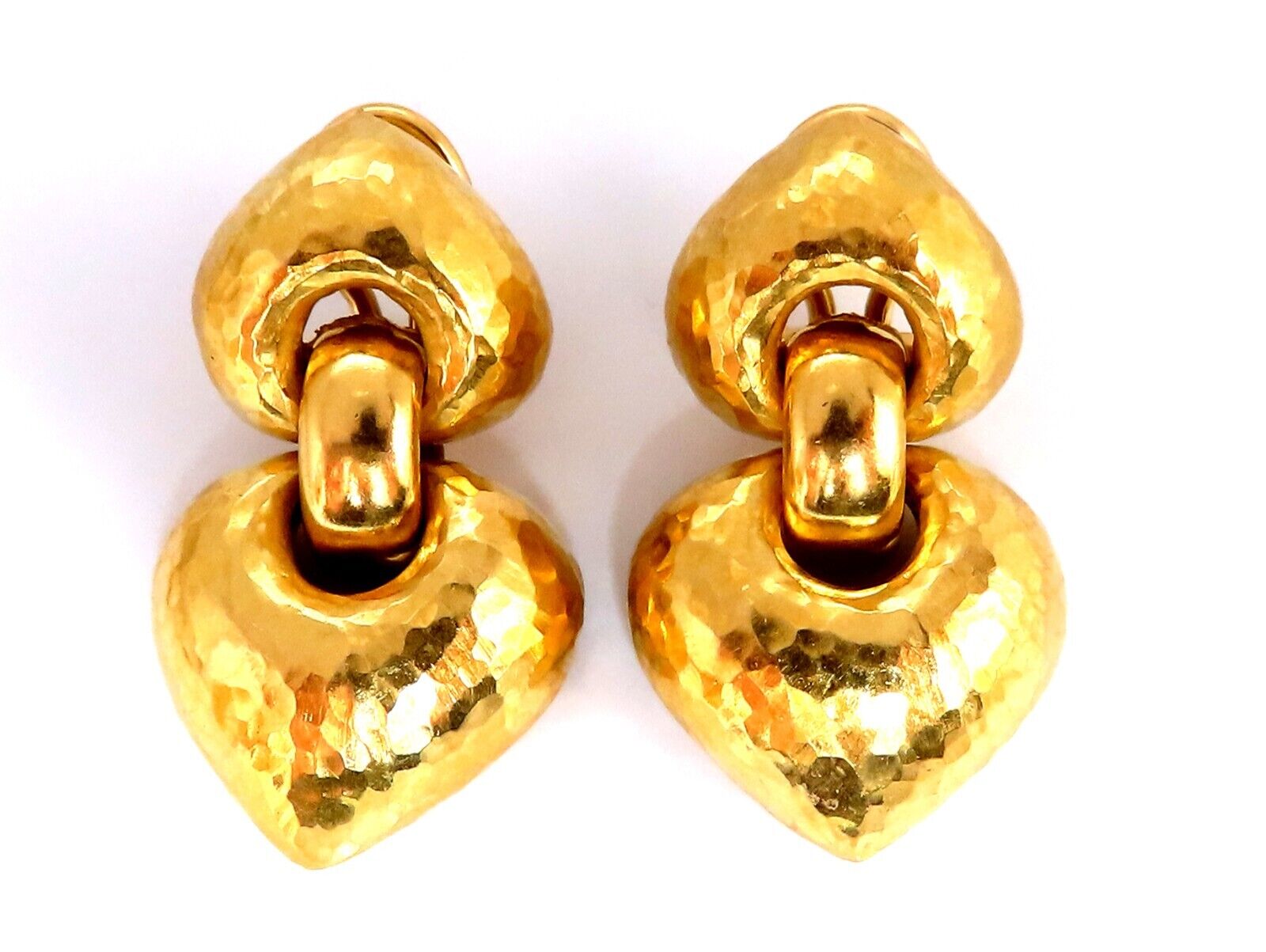 18kt Gold Hammered Dangle Clip Earrings - 18.7g Seidengang Collection - Elegant Statement Jewelry for Parties, Weddings & Special Occasions