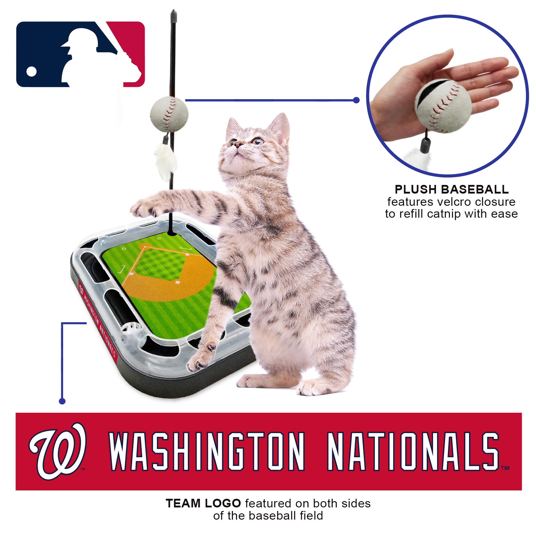 **Washington Nationals MLB Cat Scratching Toy - 5-in-1 Interactive Cat Scratcher with Ball Bell, Catnip Plush Baseball & Feather Wand – Perfect for Playtime & Training**    *(Use Case: Ideal for keeping cats entertained, promoting healthy scratching habits, and bonding with your pet through interactive play.)*