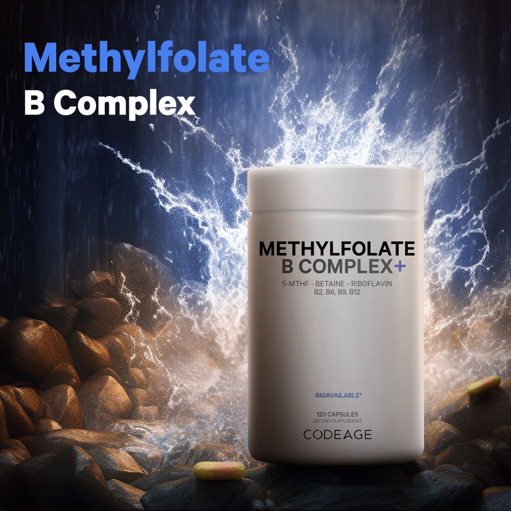 Codeage Methylfolate B Complex Supplement - Active B12 & Folate for Energy, Brain & Heart Health - Supports Mood, Metabolism & Nervous System - Vegan Capsules for Daily Wellness & Stress Relief