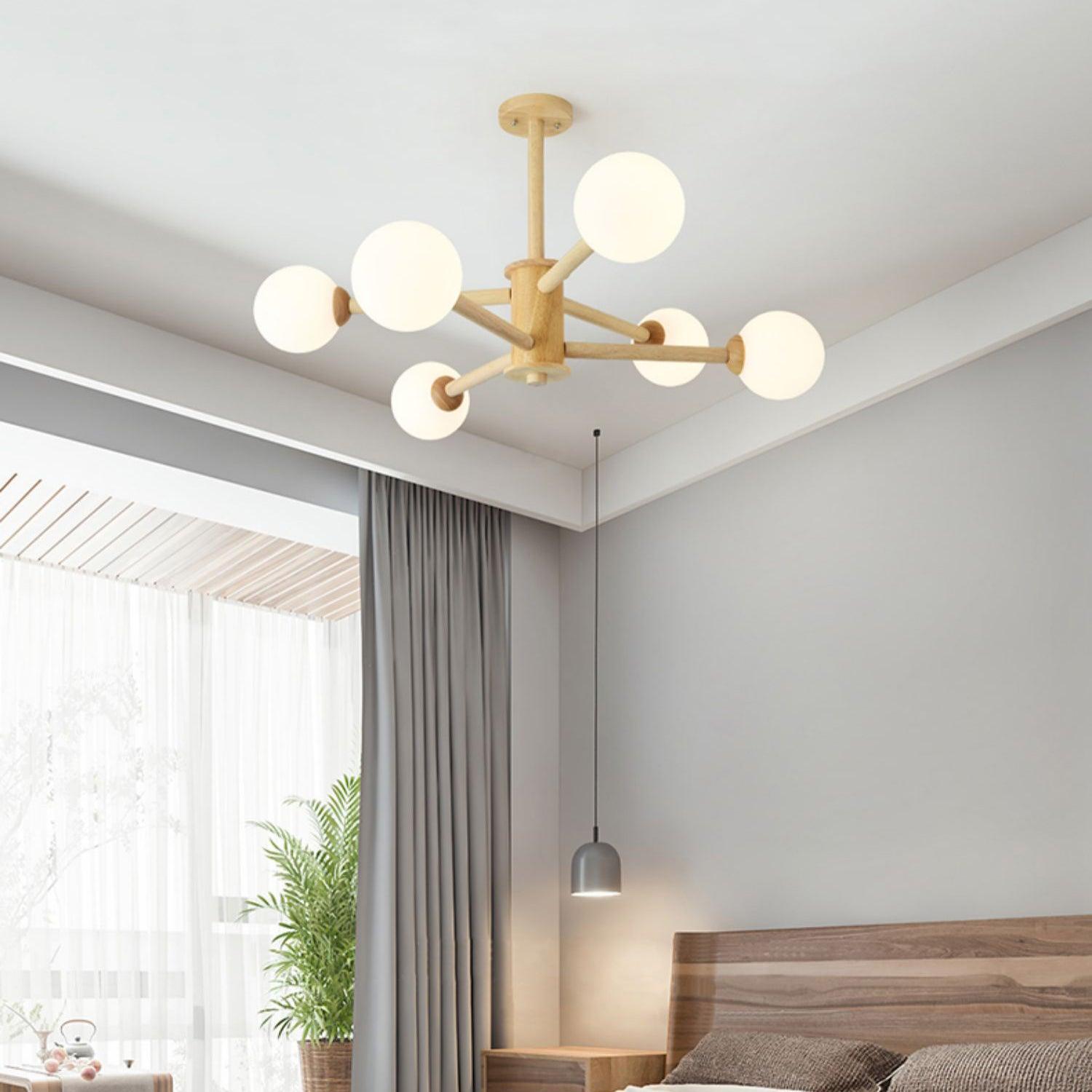 Kozan Wooden Chandelier - Rustic Farmhouse Ceiling Light Fixture for Dining Room, Bedroom & Living Room Decor