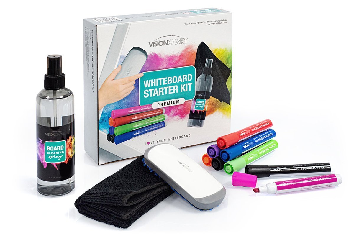Vision Premium Whiteboard Starter Kit - Dry Erase Board Marker Set for Office, Classroom & Home Use - Includes Markers, Eraser & Accessories for Presentations, Teaching & Planning