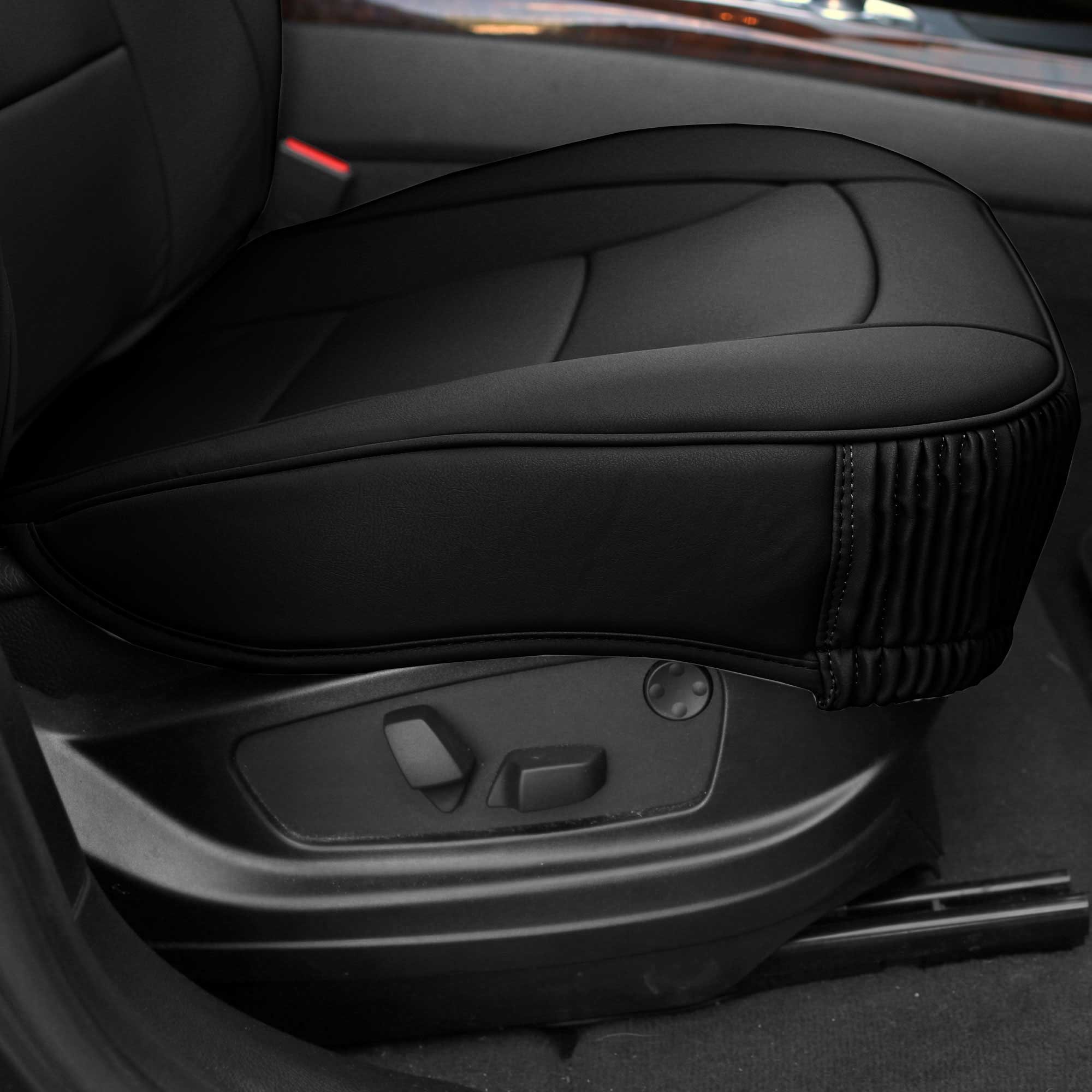 TLH Ultra Comfort Leatherette Seat Cushions - Front Only, Solid Black Universal Fit Car Seat Covers | Waterproof Auto Seat Protectors for Cars, Trucks & SUVs | Perfect for Commuting, Road Trips & Errands