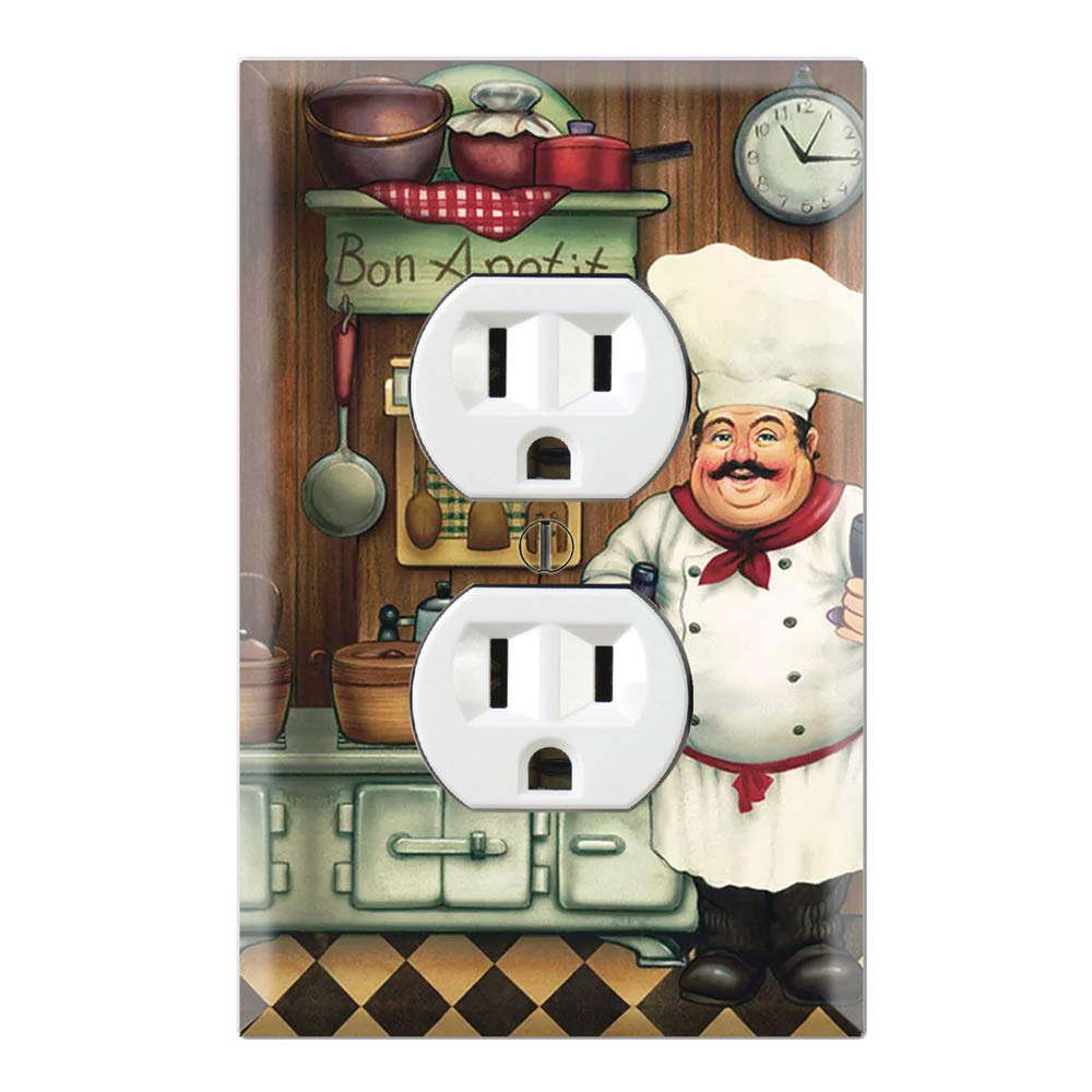 Bon Appetit Chef Kitchen Graphics Wallplates - Decorative Duplex Outlet Wall Plate Cover for Home & Restaurant Decor | Perfect for Kitchens, Dining Rooms & Food-Themed Spaces