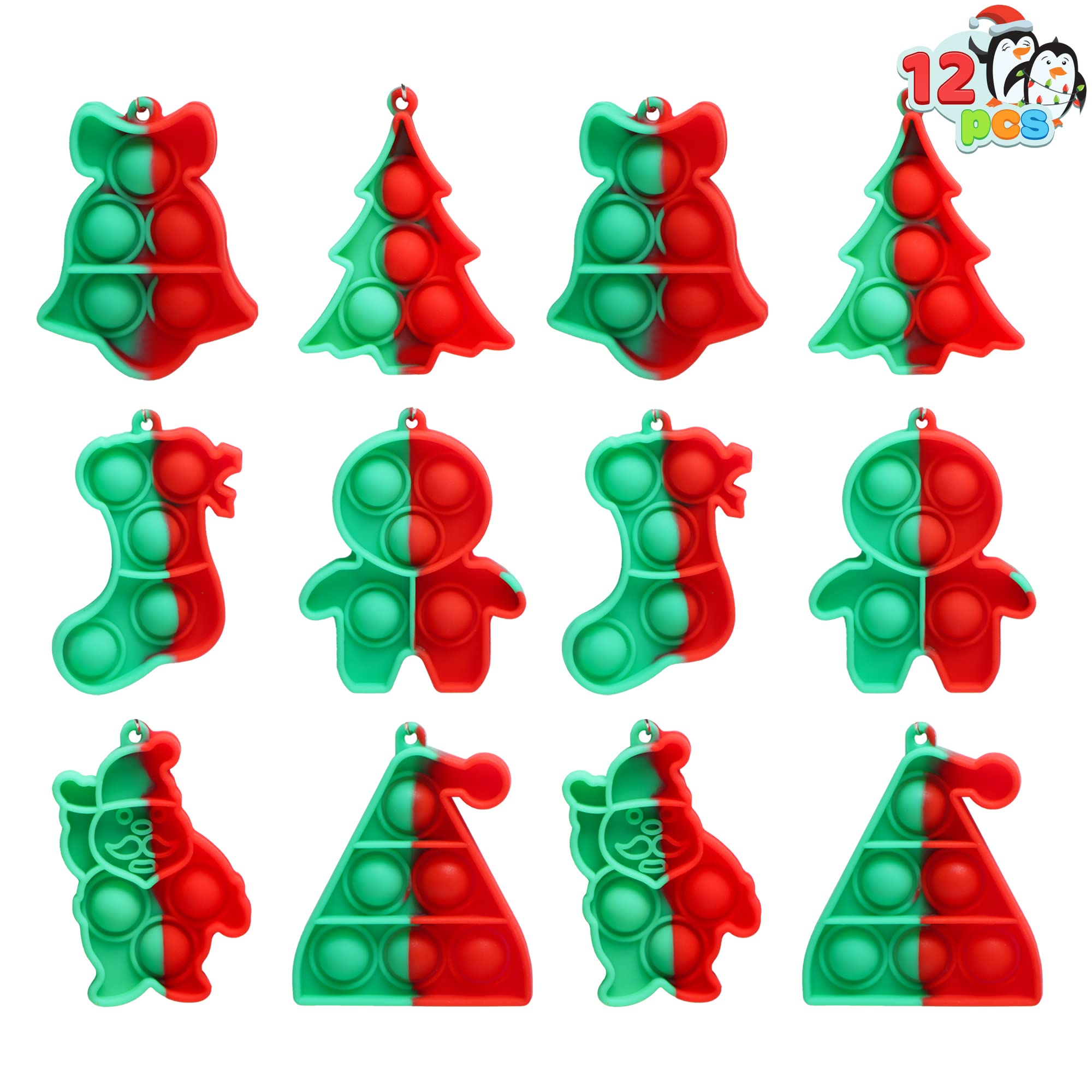 JOYIN 12 Pack Bubble Fidget Keychain - Mini Push Pop Sensory Toys for Stress & Anxiety Relief - Silicone Squeeze Toys for Kids & Adults - Great for Christmas Party Favors, Office Desk & Classroom Use