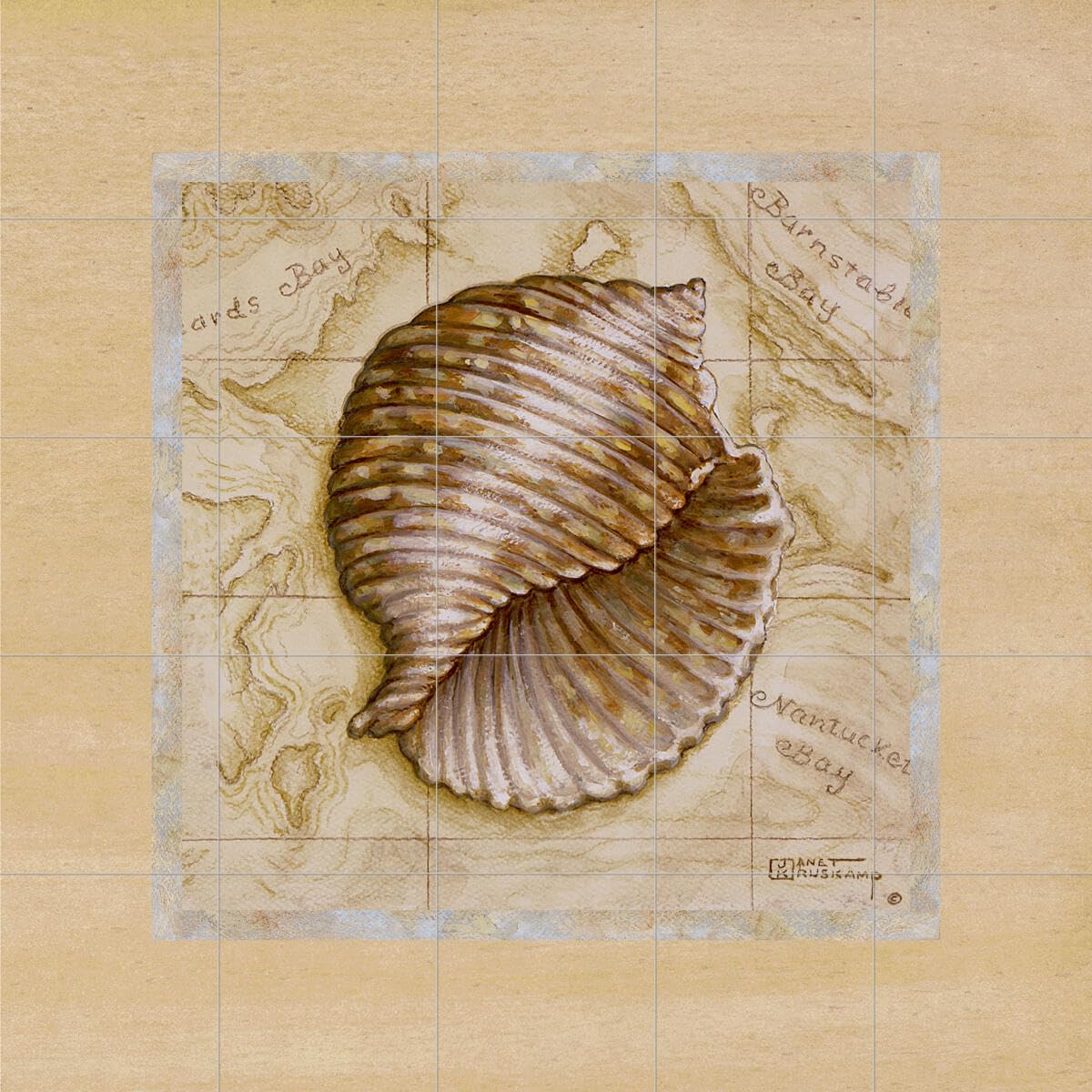 Hand-Painted Ceramic Backsplash Tile Mural - Sea Shell Theme for Kitchen, Bathroom & Shower Decor | Coastal Beach House Style by Janet Kruskamp | Perfect for Nautical-Themed Home Renovations