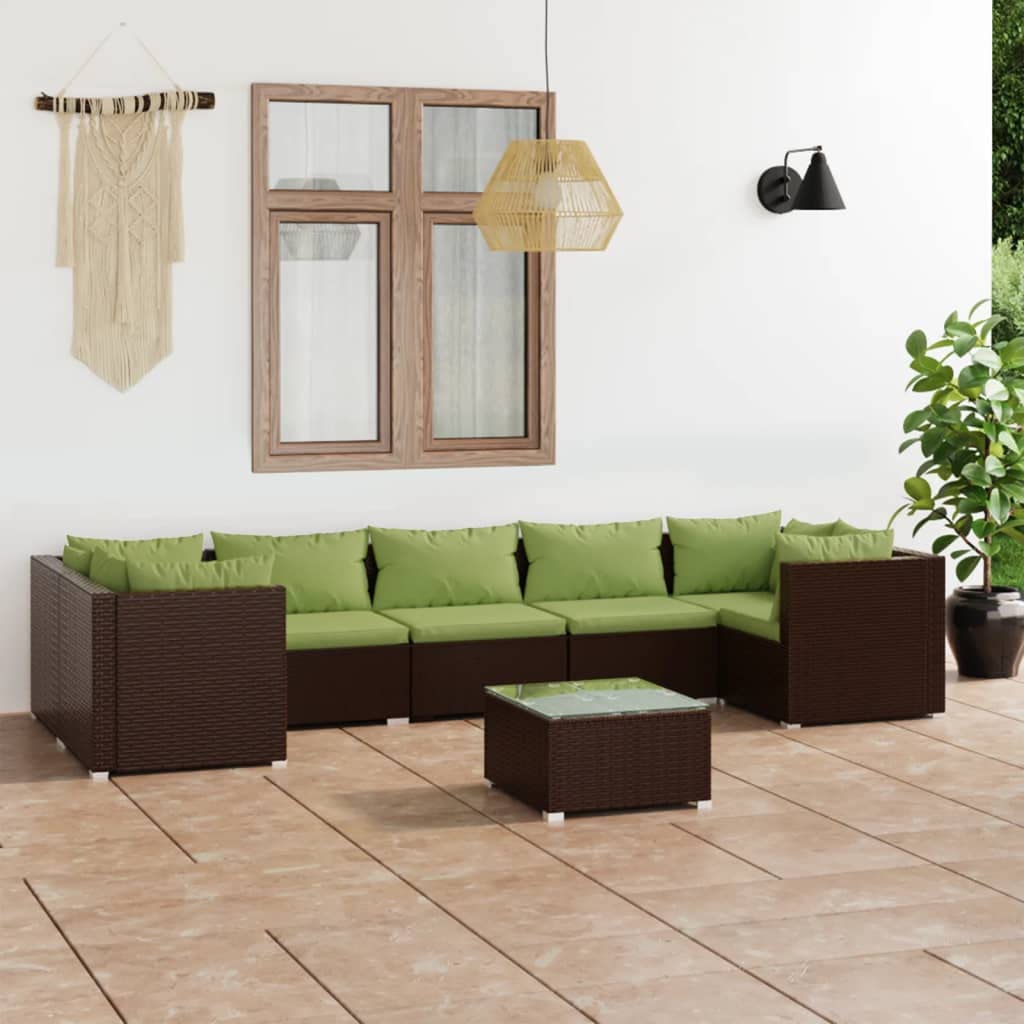 vidaXL 8-Piece Patio Lounge Set - Brown Poly Rattan Outdoor Furniture with Sturdy Steel Frame, Water-Resistant PE Wicker & Comfortable Green Cushions - Perfect for Garden, Poolside, Backyard and Terrace Relaxation