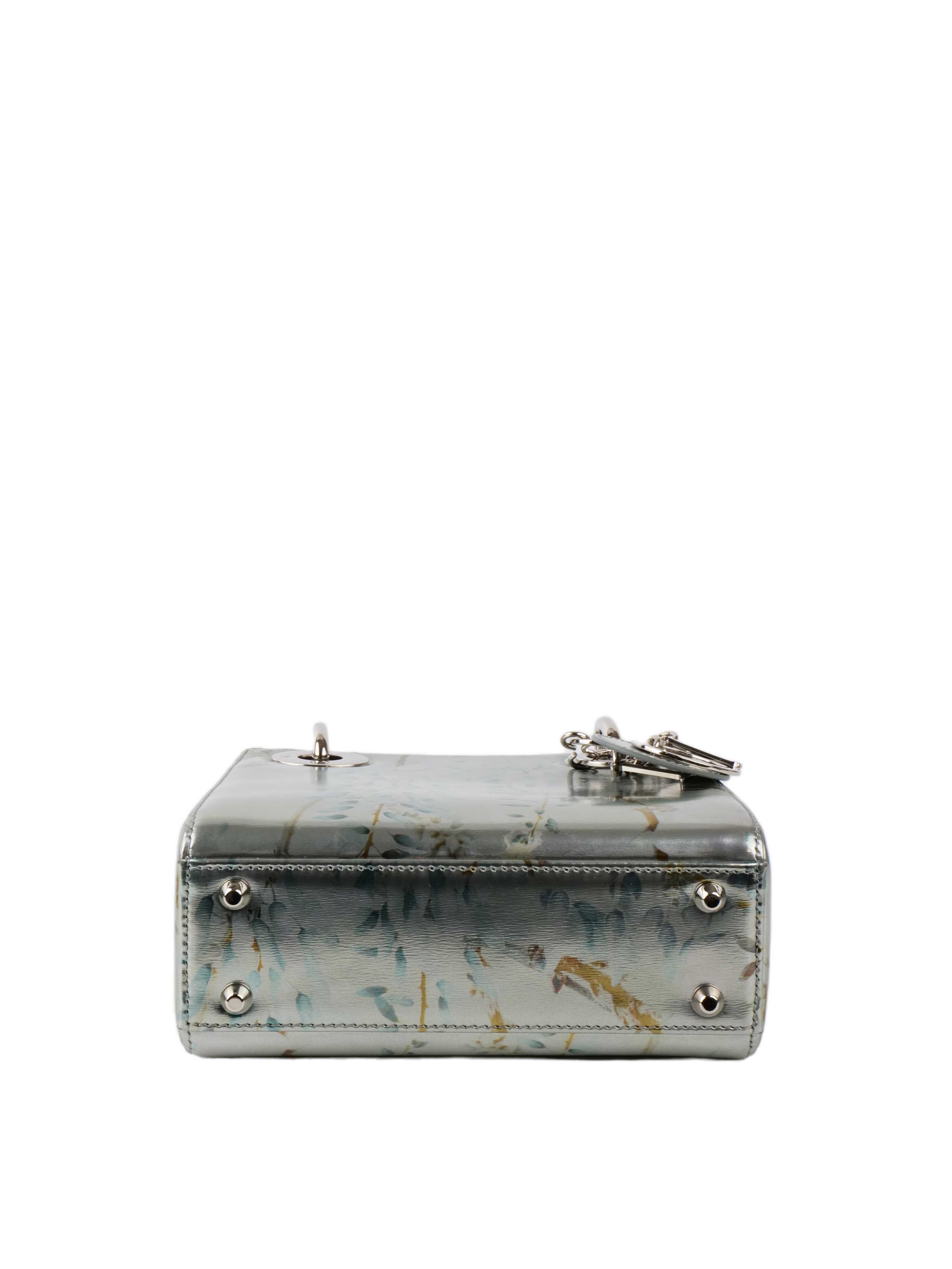 Dior 2015 Limited Edition Metallic Grey Mini Lady Dior Handbag - Luxury Designer Crossbody Purse for Women, Perfect for Evening Parties & Special Occasions
