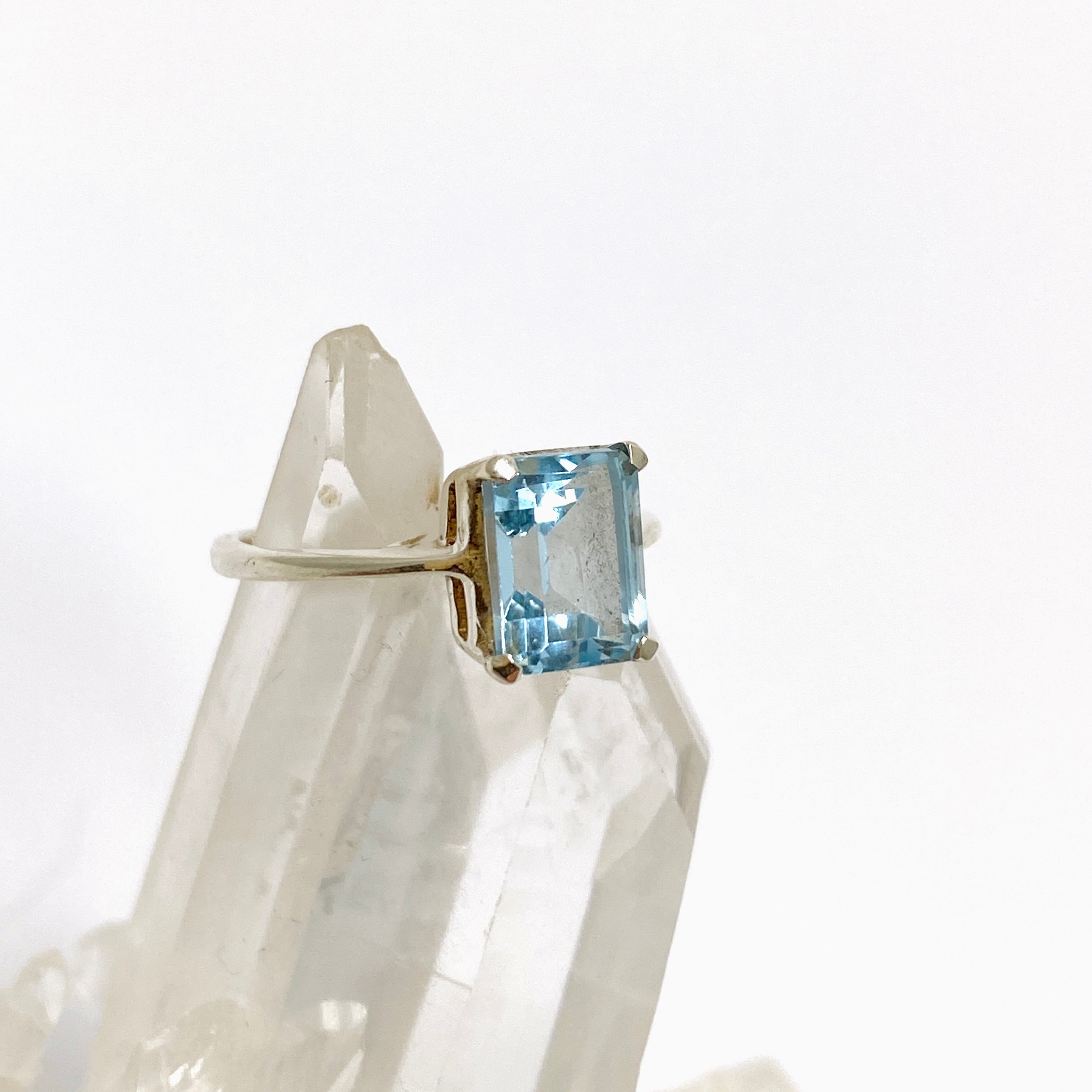 Blue Topaz Rectangular Faceted Ring - Size 5 Sterling Silver Women's Jewelry - Perfect for Engagement, Anniversary & Special Occasion Gifts
