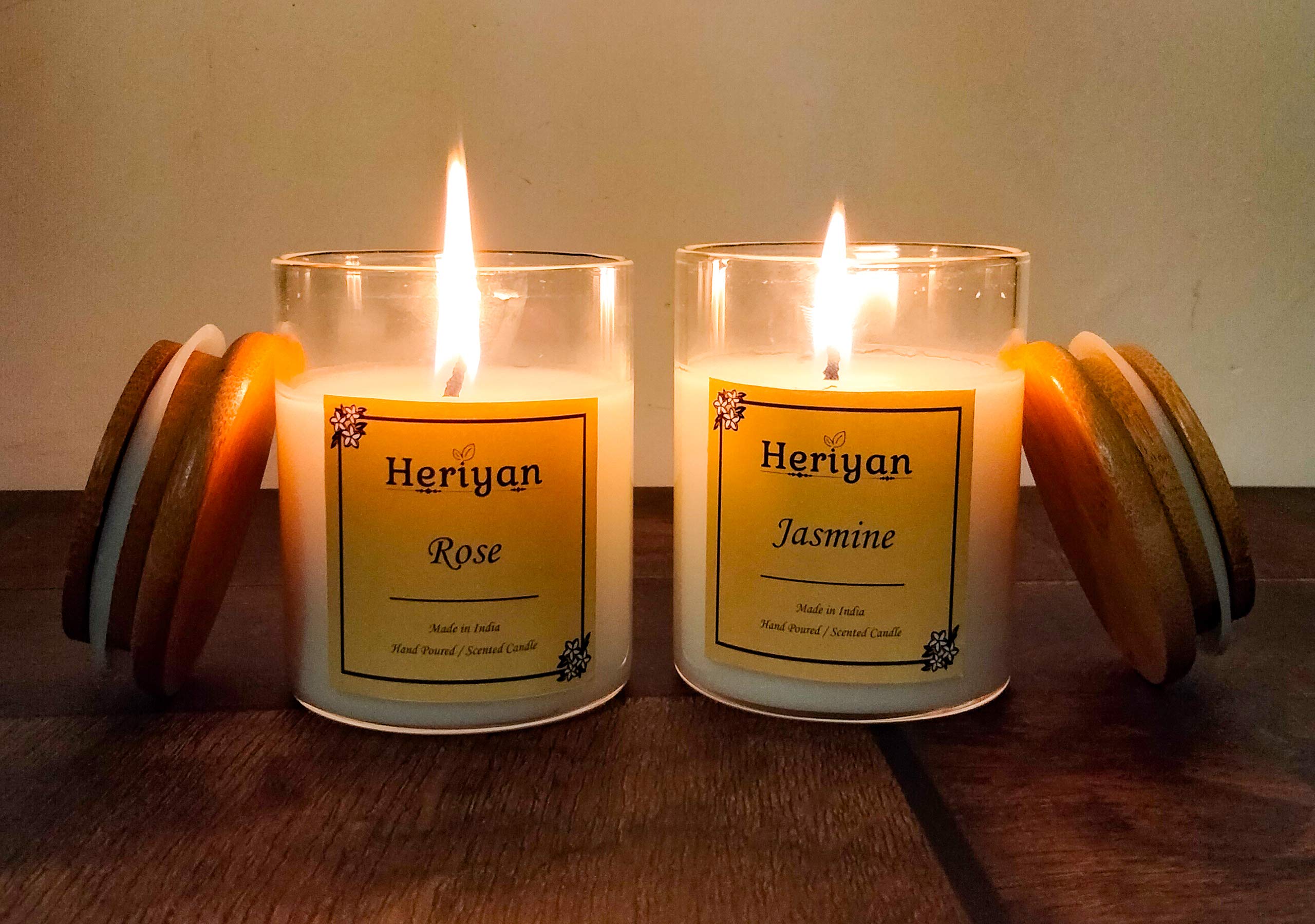 Heriyan Natural Soy Wax Scented Candle - Jasmine & Creamy White Fragrance, Long-Lasting Aromatherapy Candle for Home, Spa, Yoga and Relaxation
