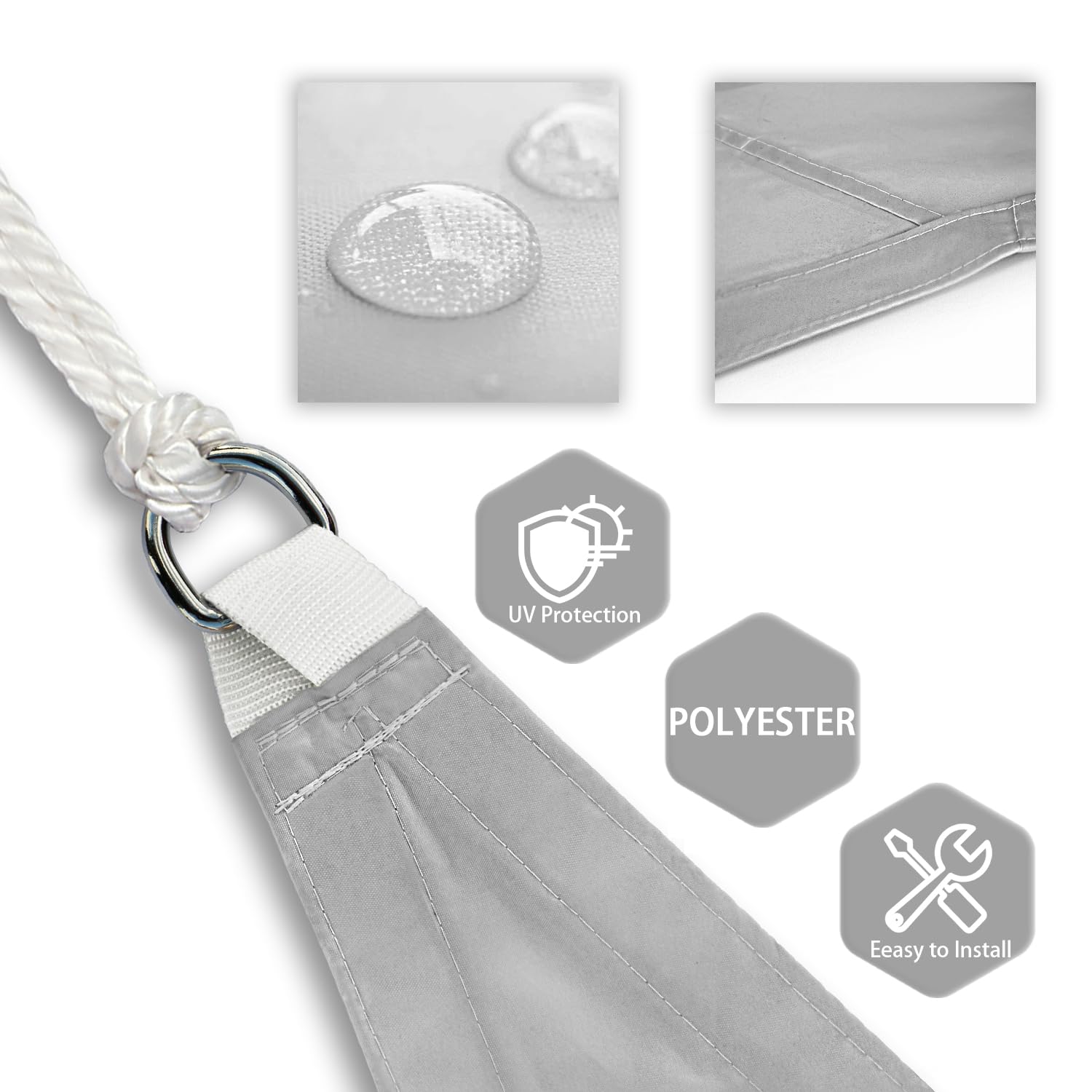 8' x 8' x 8' Waterproof Triangle Sun Shade Sail - 95% UV Block Gray Shade Canopy for Patio, Garden, Backyard & Deck | Outdoor Sun Protection & Cooling Solution | Perfect for Poolside Lounging, BBQ Parties & Outdoor Dining Areas