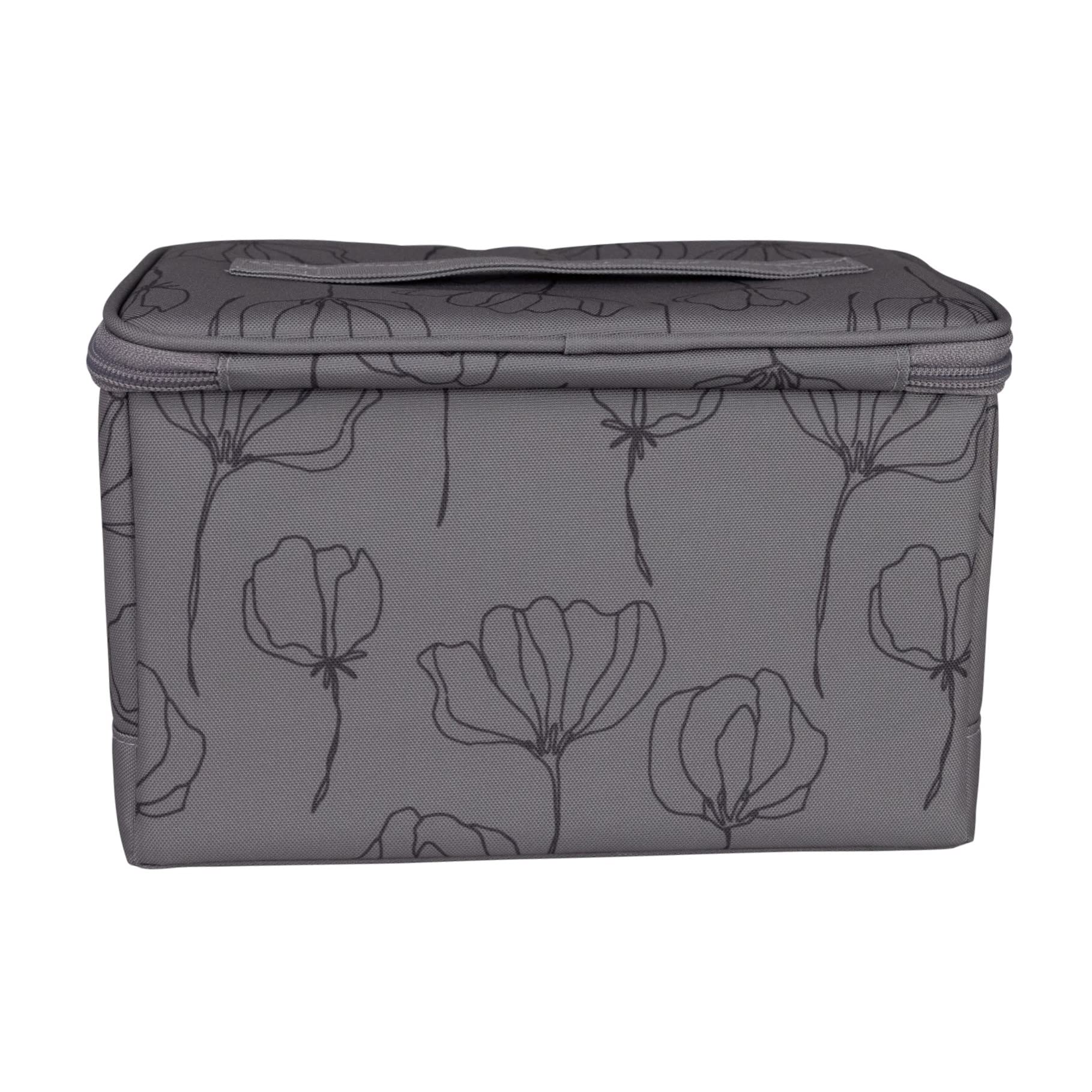 Everything Mary Collapsible Sewing Kit Organizer Box - Grey Floral Storage Basket for Thread, Needles, Scissors & Sewing Notions | Portable Craft Supply Organizer for Travel, Home & DIY Projects