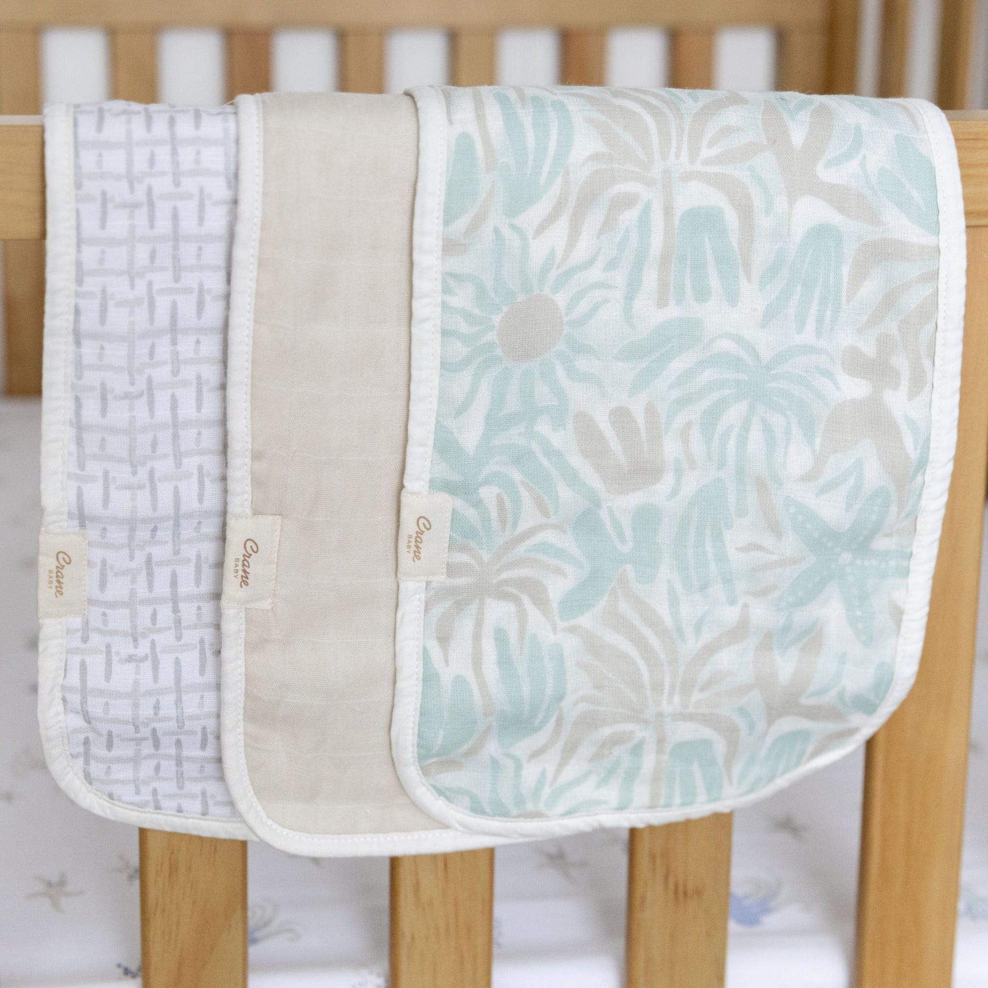 Crane Baby Cove 3-Piece Baby Burp Cloth Set - Soft Absorbent Bibs for Newborns & Infants - Perfect for Feeding, Spit-Up & Messy Moments
