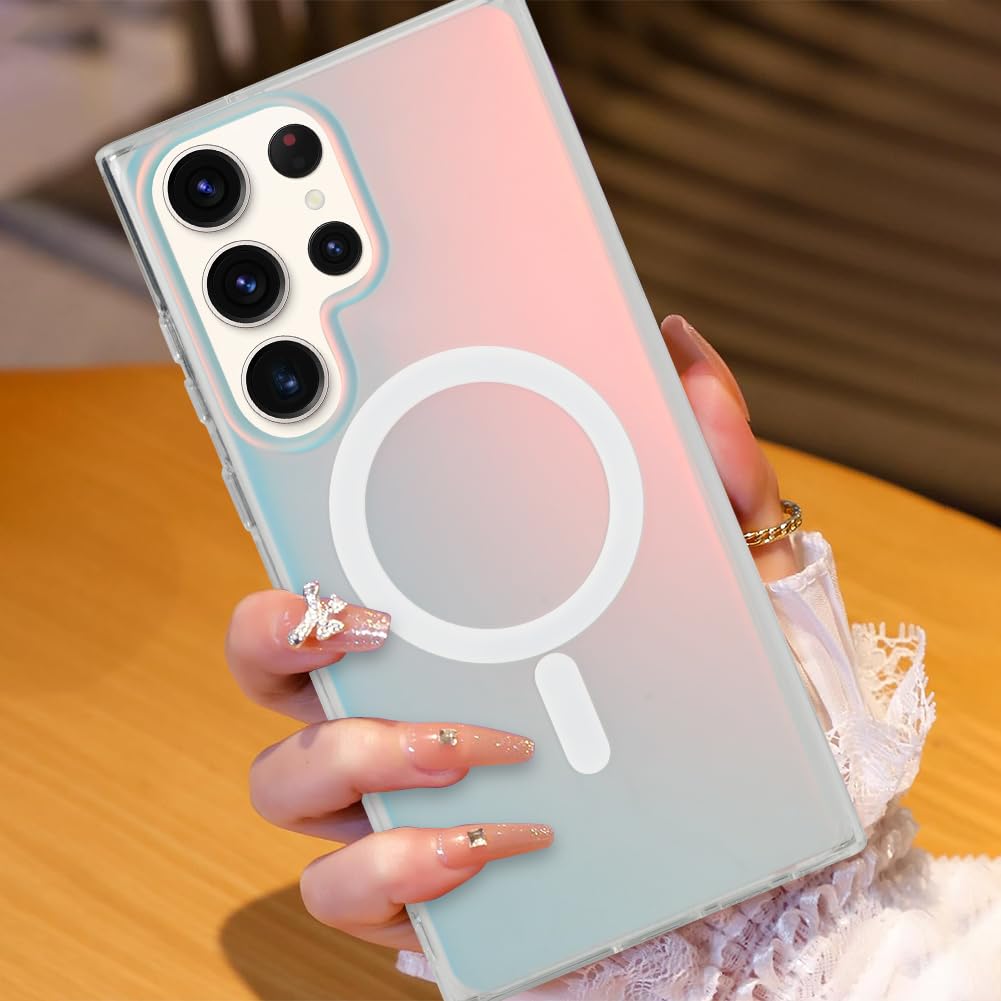 AIGOMARA Slim Shockproof Translucent Matte Phone Case for Samsung Galaxy S23 Ultra 6.8 Inch - Magsafe Compatible, Fluorescent Iridescent Design, Protective Cover for Women & Girls | Perfect for Daily Use, Work, and Outdoor Activities