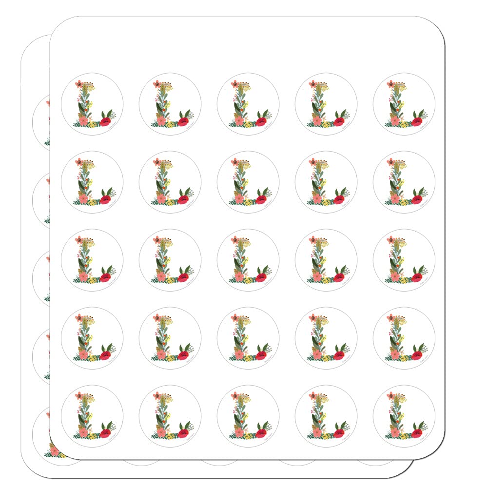 Floral Monogram Letter L Stickers for Planner, Calendar, Scrapbooking & Crafting - Perfect for DIY Journals, Bullet Journals, and Stationery Decoration