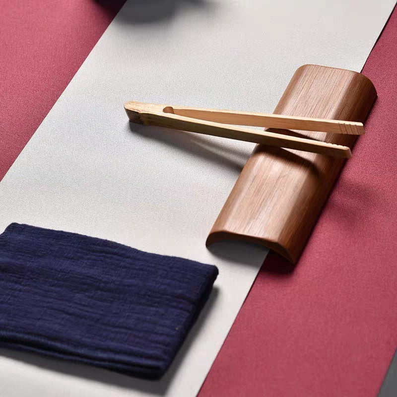 Premium Bamboo Tea Tray Set with Towel and Clip - Perfect for Chinese Gongfu Tea Ceremony, Home Tea Brewing, and Relaxing Afternoon Tea Time