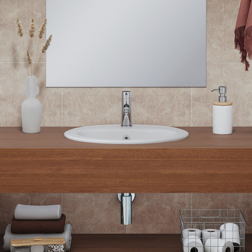 Fienza RB506A White Inset Lacy Basin with Single Tap Hole - Perfect for Modern Bathroom Vanities and Powder Rooms