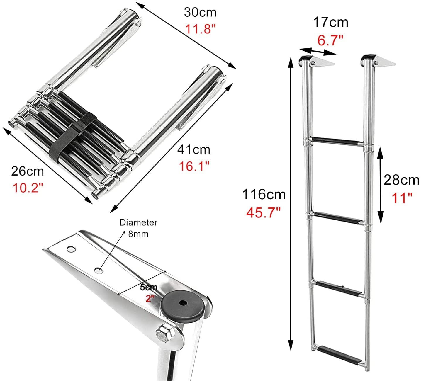 Stainless Steel Telescoping Ladder for Boats - FairUo Marine Yacht Swim Platform Ladder with Spring-Loaded Entry & Non-Slip Steps - Perfect for Swimming Pool, Dock Access, and Water Sports Activities