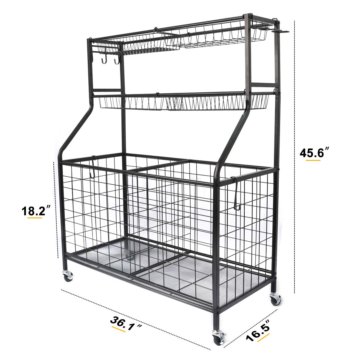 Kinghouse Steel Black Garage Sports Equipment Organizer - Ball Storage Rack & Rolling Cart for Basketball, Soccer, Football | Perfect for Garage, Basement & Backyard Organization