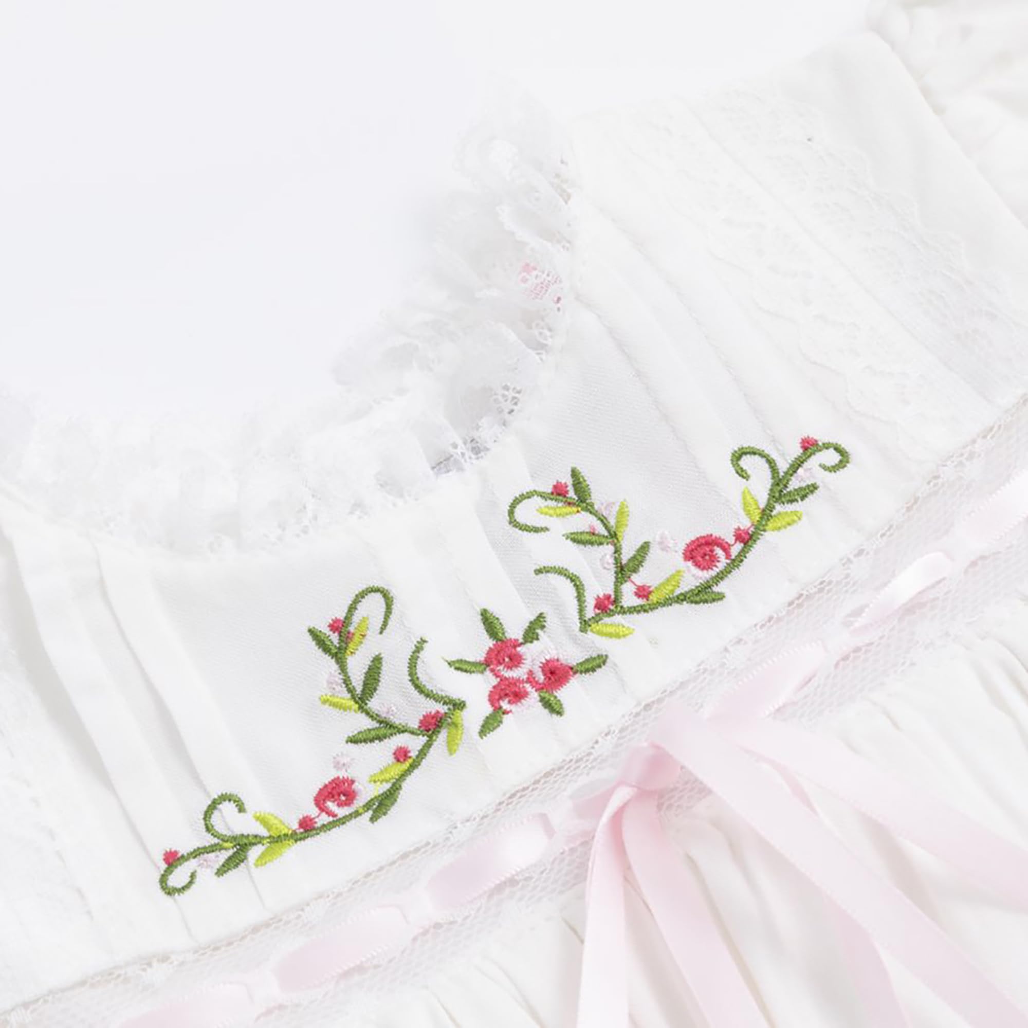Girl's Embroidered Floral Cotton Dress with Lace Crew Collar & Puff Sleeves | Heirloom Kids Casual Clothing | Perfect for Birthday Parties, Easter & Family Photos