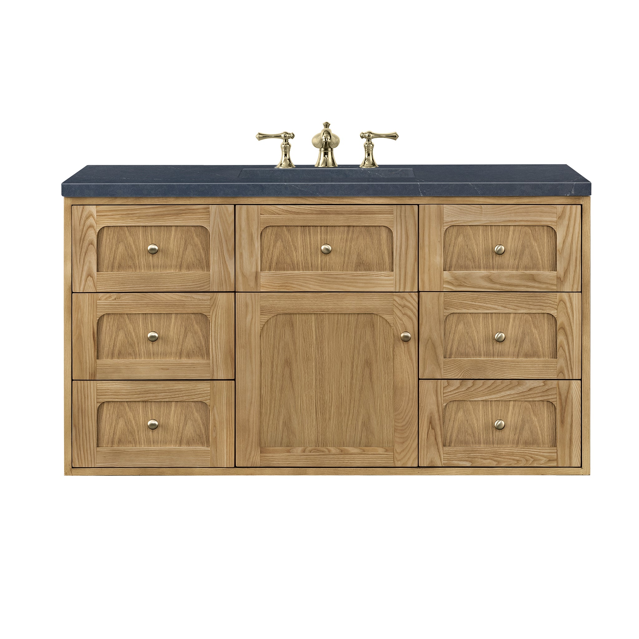 Laurent 48 Inch Single Bathroom Vanity with Light Natural Oak Finish & 3CM Charcoal Soapstone Top - Perfect for Modern Master Bathrooms and Powder Rooms