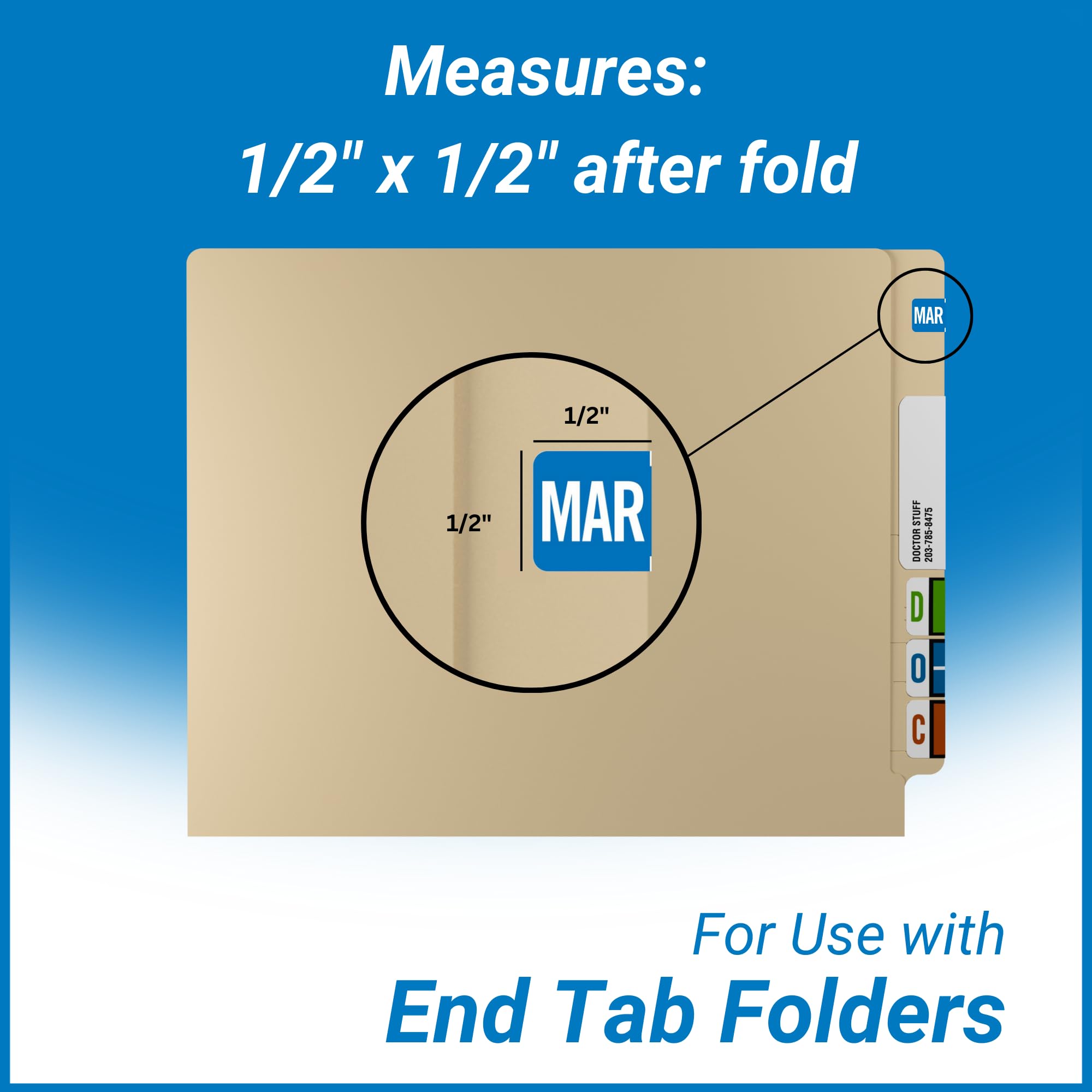 Doctor Stuff - File Folder Month Labels for March, TMLV Series Stickers, Blue, 1/2