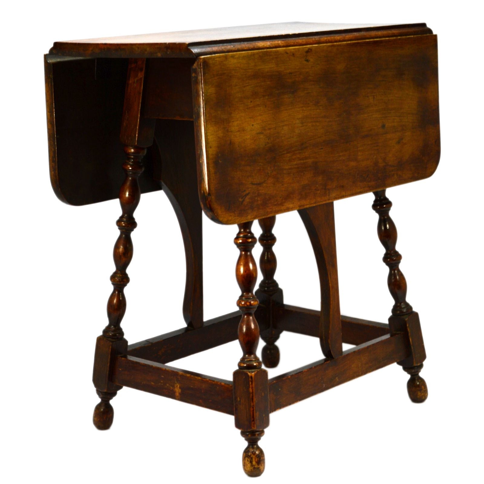 Antique 19th Century Hardwood Drop Leaf Side Table with Turned Gate Leg - Perfect for Living Room, Bedroom, or as Lamp/Plant Stand