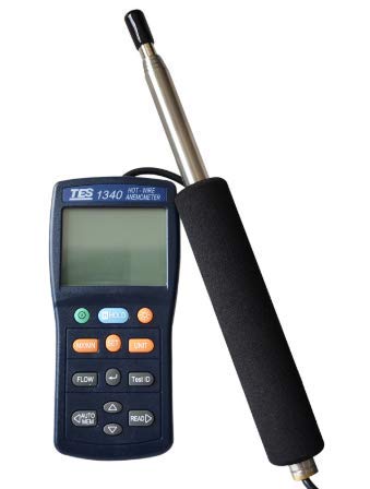 TES-1340 Hot Wire Thermo Anemometer - Digital HVAC Air Flow Velocity Tester & Wind Speed Meter for HVAC, Duct, Ventilation, and Industrial Applications