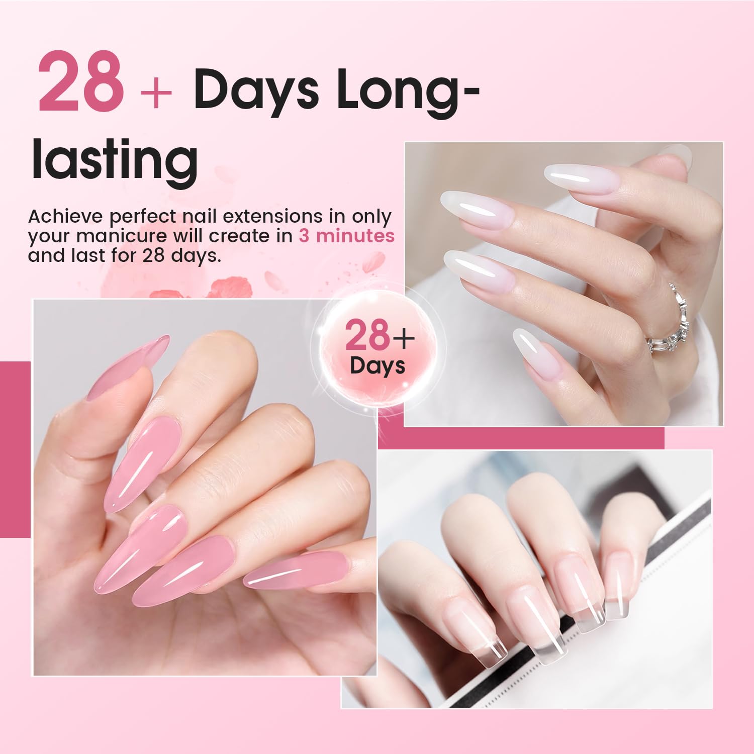 JEWHITENY Poly Extension Gel Nail Kit - Clear White Pink Poly Gel with Base & Top Coat for DIY French Manicure | UV/LED Lamp Required | Perfect for Salon Professionals & Home Nail Art