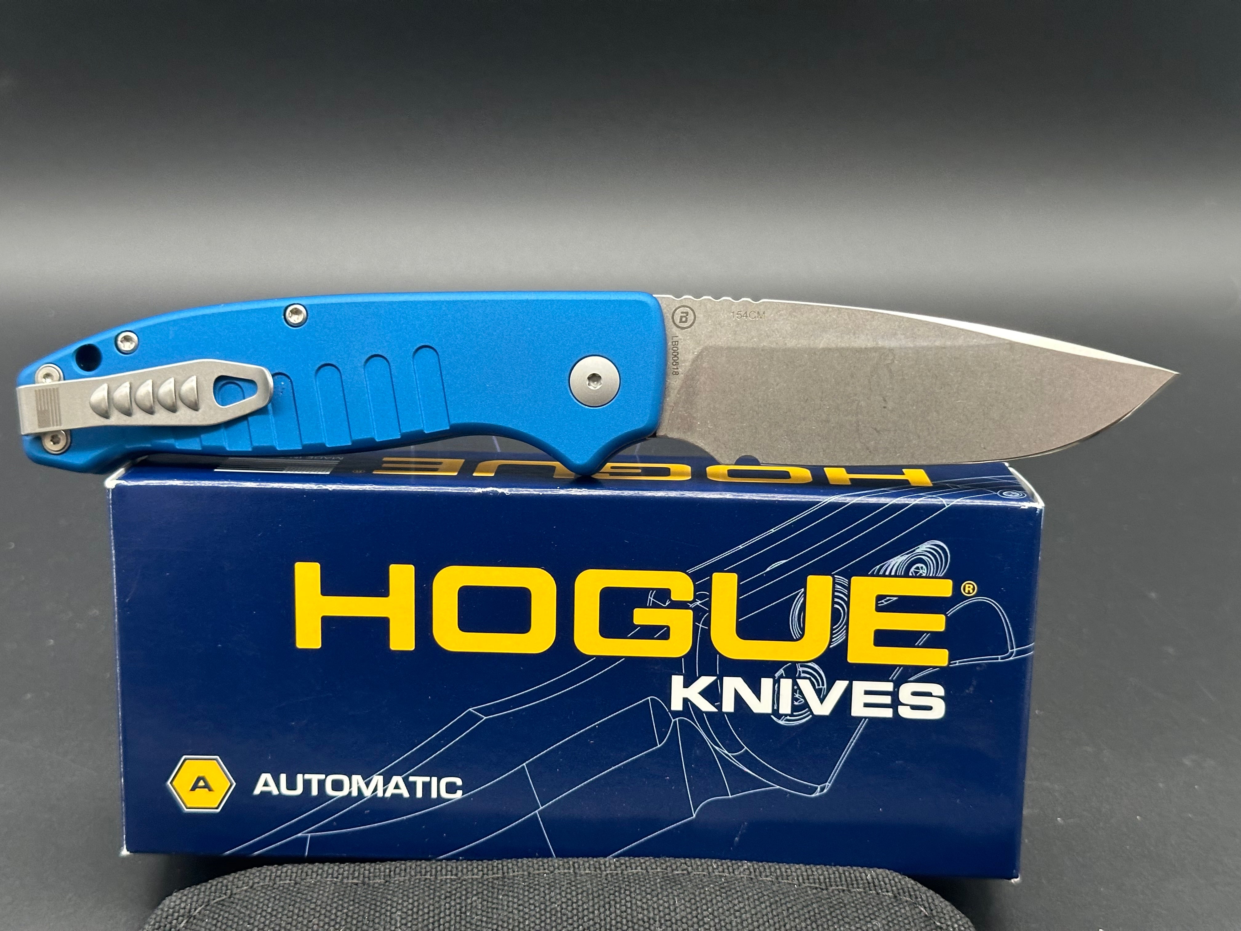 Hogue Ballista Drop Point Automatic Knife - Matte Blue Finish - Tactical EDC Knife for Outdoor, Camping & Survival Use