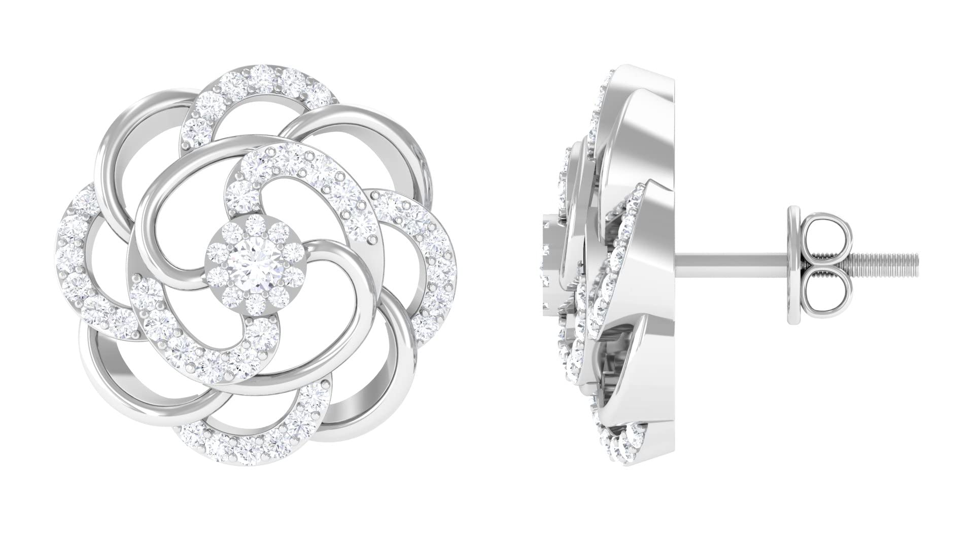 1/2 CT Diamond Stud Earrings for Women - 14K Solid Gold Flower Design Vintage Earrings | Elegant Jewelry Gift for Anniversary, Wedding & Special Occasions