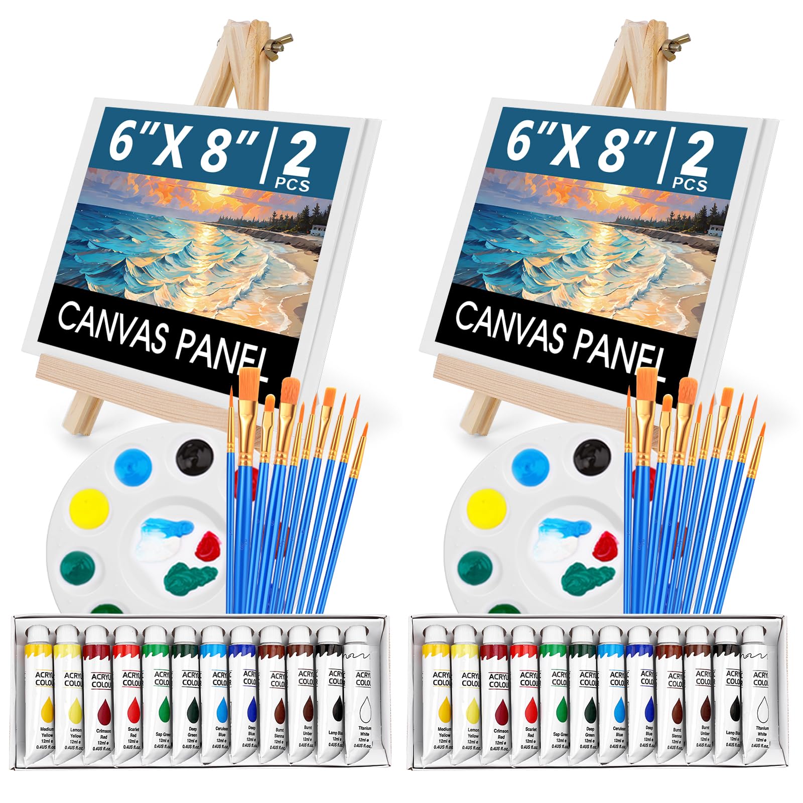 52PCS Acrylic Painting Kit for Beginners - 24 Colors Acrylic Paints, Brushes, Canvases, Wooden Easels & Art Plates - Complete Art Supplies Set for Kids & Adults - Perfect for Home, School & DIY Art Projects