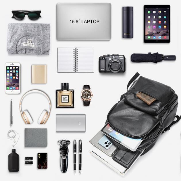 Stylish Black Leather Backpack for Laptop - Waterproof & Durable 15.6 Inch Laptop Bag with USB Charging Port - Perfect for Work, Travel & College Students