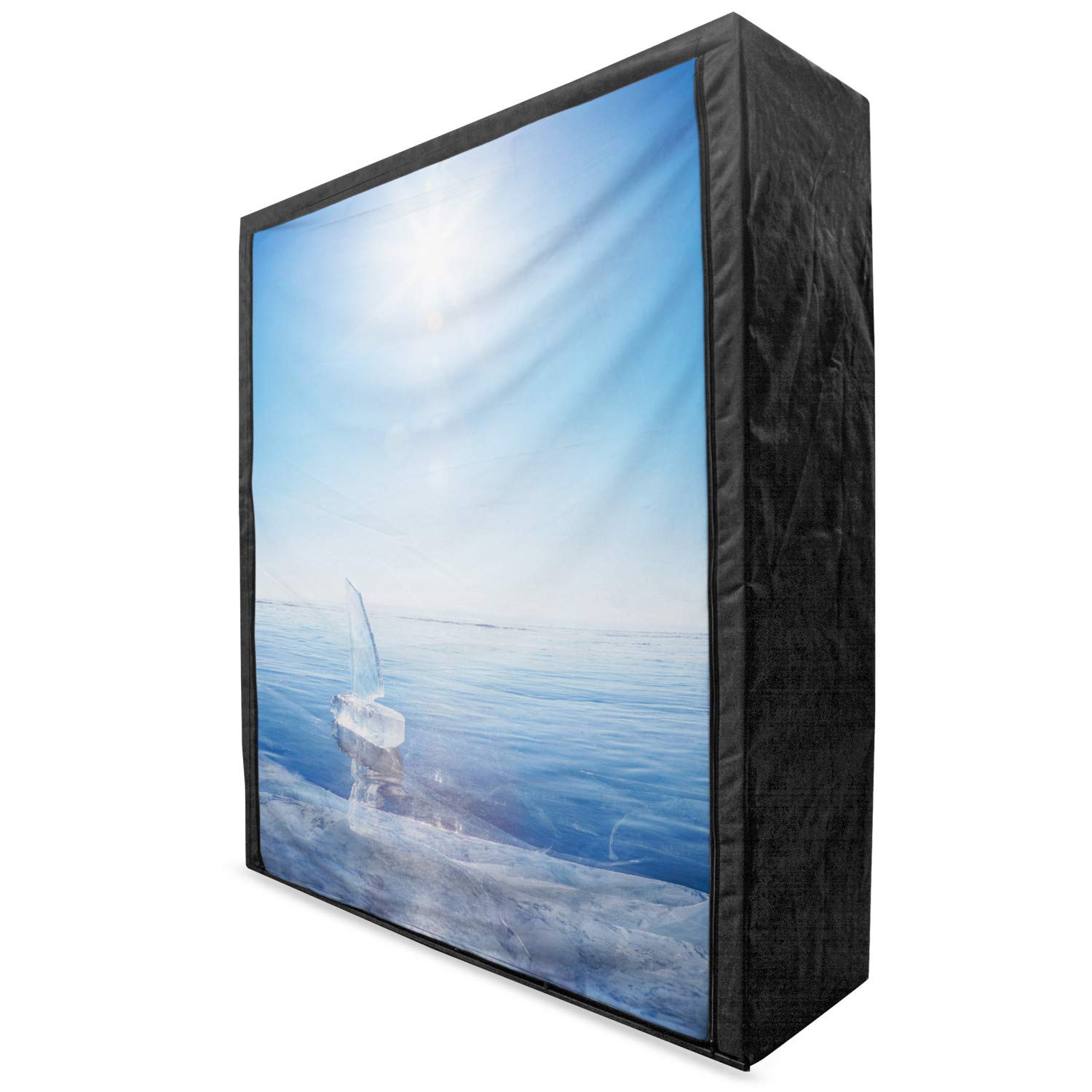 Ambesonne Winter Portable Fabric Wardrobe - Icy Boat Seascape Print with Shelves, Blue & White Clothing Organizer (59