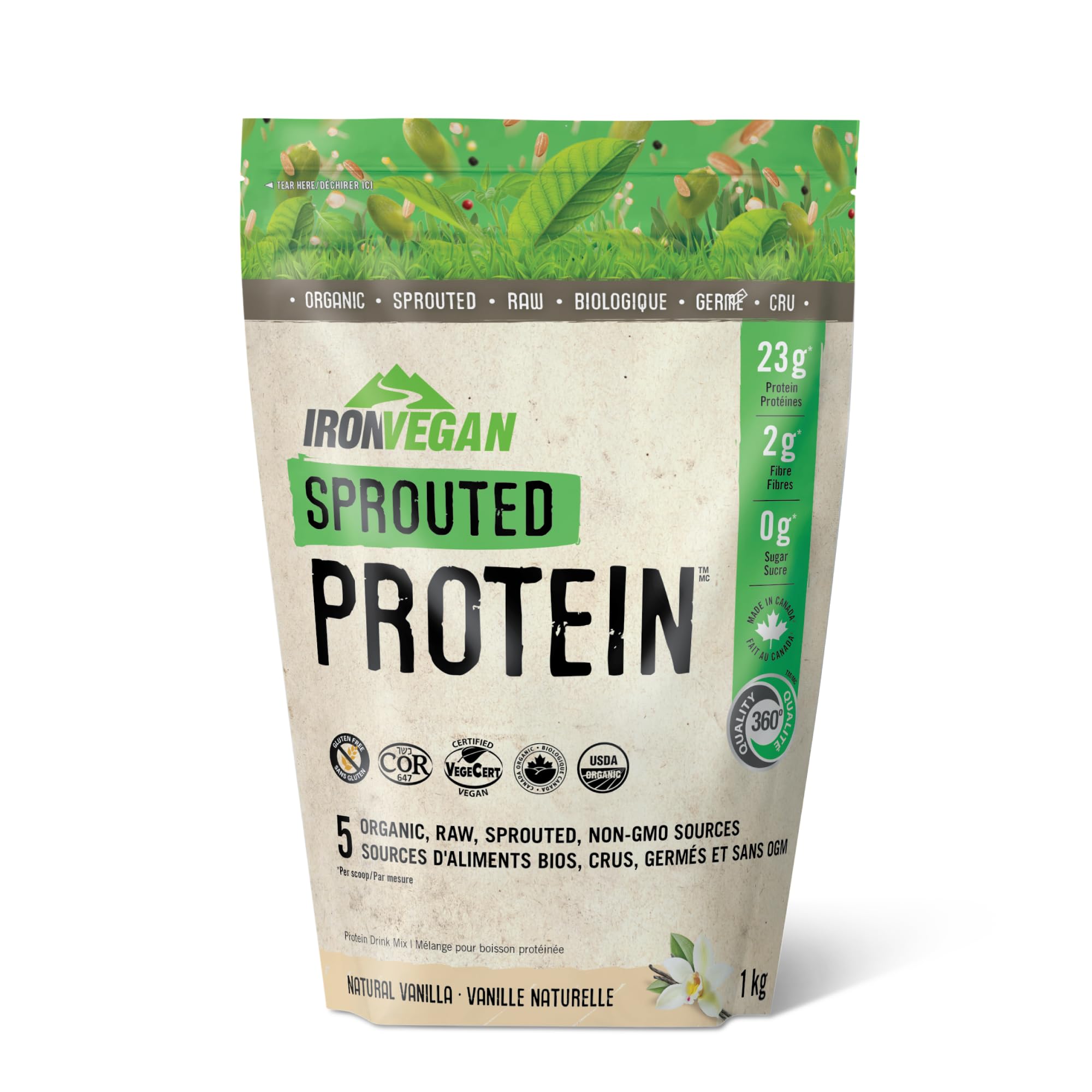 Organic Sprouted Vanilla Protein Powder - 1000g | Plant-Based Vegan Protein for Smoothies, Baking & Post-Workout Recovery