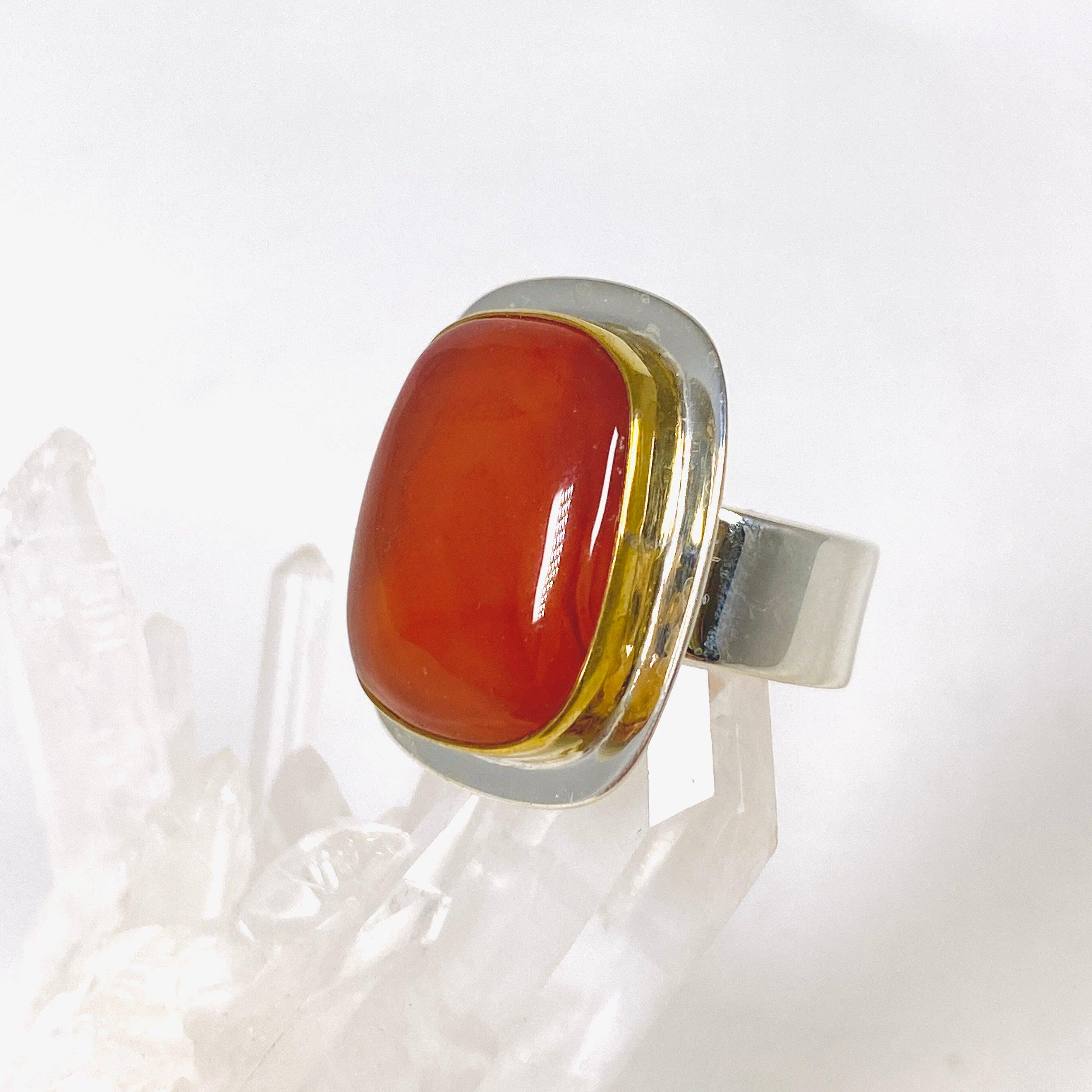**Elegant Carnelian Rectangular Ring with Gold Detailing - Size 9 (KRGJ2866) - Perfect for Weddings, Parties & Everyday Wear**