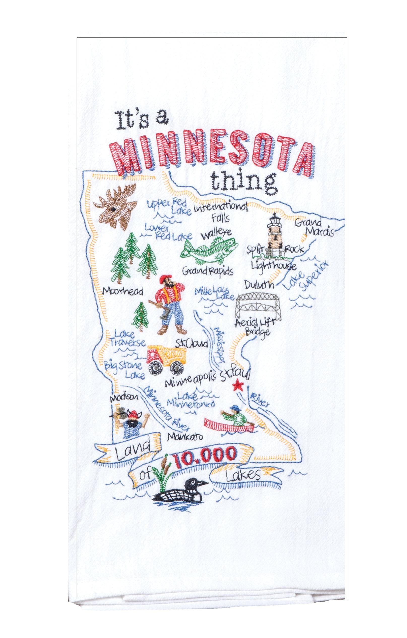 2-Piece Minnesota State Embroidered Kitchen Towel Set - Absorbent Cotton Dish Towels for Cooking, Baking & Kitchen Decor (Minnesota Pride Gift)
