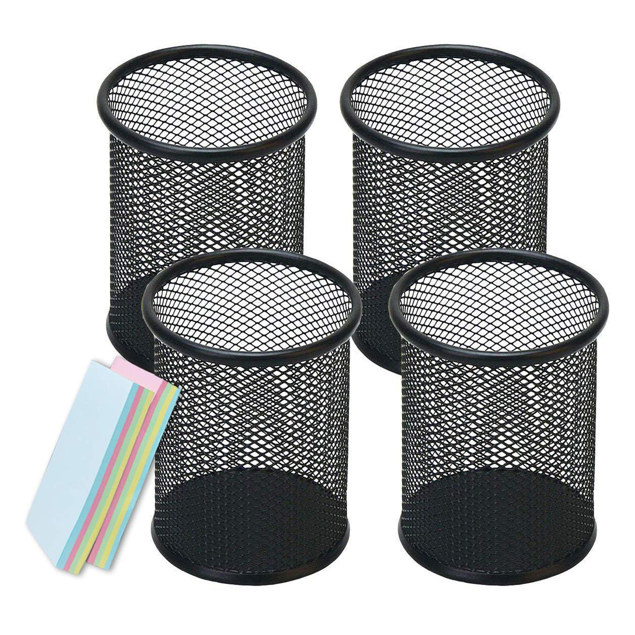 Qualsen 4-Pack Mesh Pen Holder - Black Desk Organizer for Pencils, Pens & Office Supplies | Perfect for Home, Office & School Workspace Organization