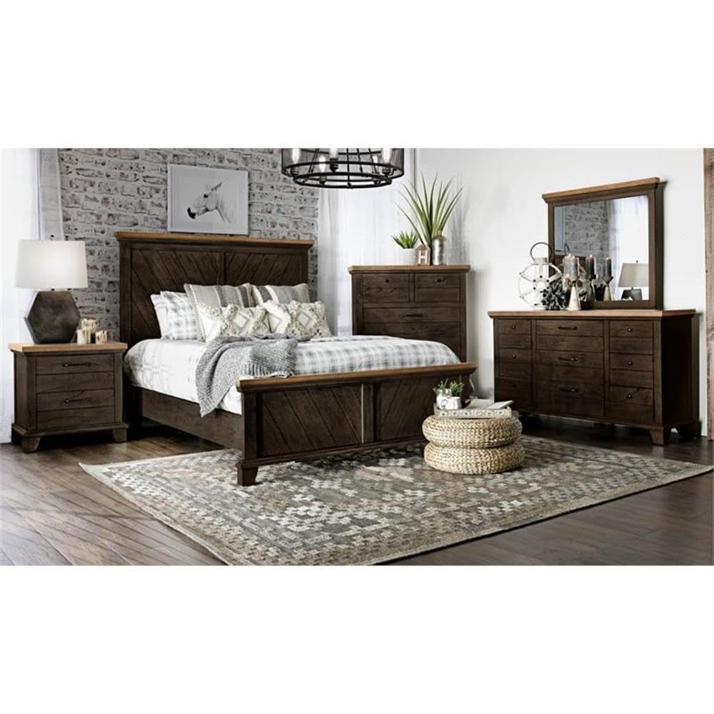 Steve Silver Bear Creek Chocolate & Honey Brown Queen 5-Piece Bedroom Set - Luxurious Bedroom Furniture for Master Suite or Guest Room, Includes Headboard, Footboard, Dresser, Mirror & Nightstand