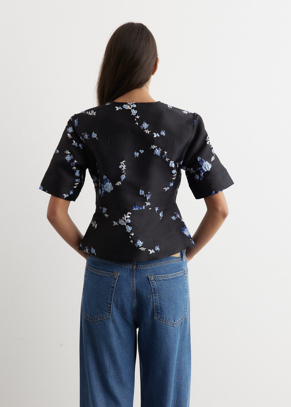 3D Jacquard V Neck Blouse for Women - Elegant Floral Print Tops for Office, Party & Date Night Outfits