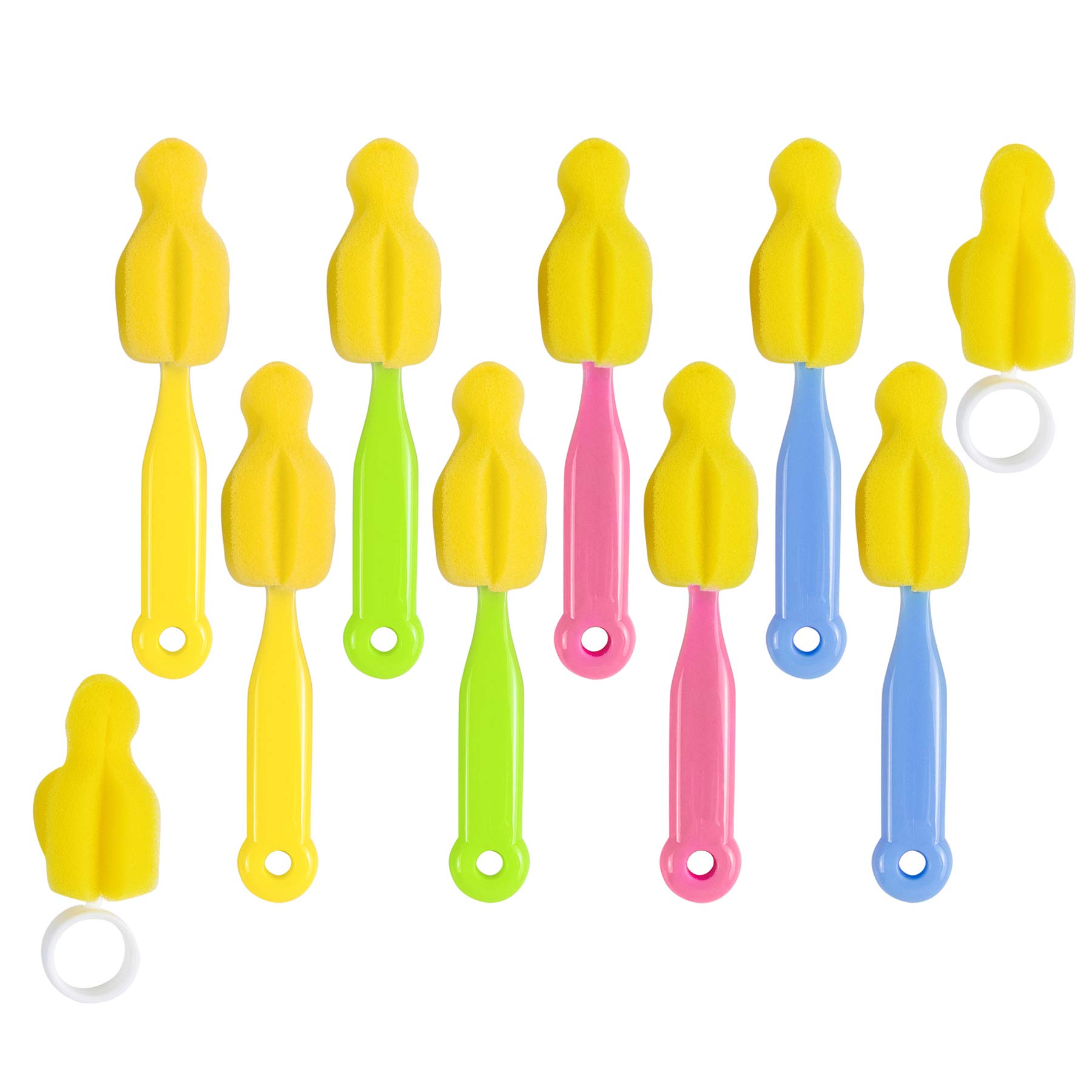 AUEAR Baby Bottle Brush Set - 10 Pack Nipple & Pacifier Cleaning Brushes with Sponge for Infant Feeding Accessories | Perfect for Newborns, Breast Pump Parts, and Small Bottle Cleaning