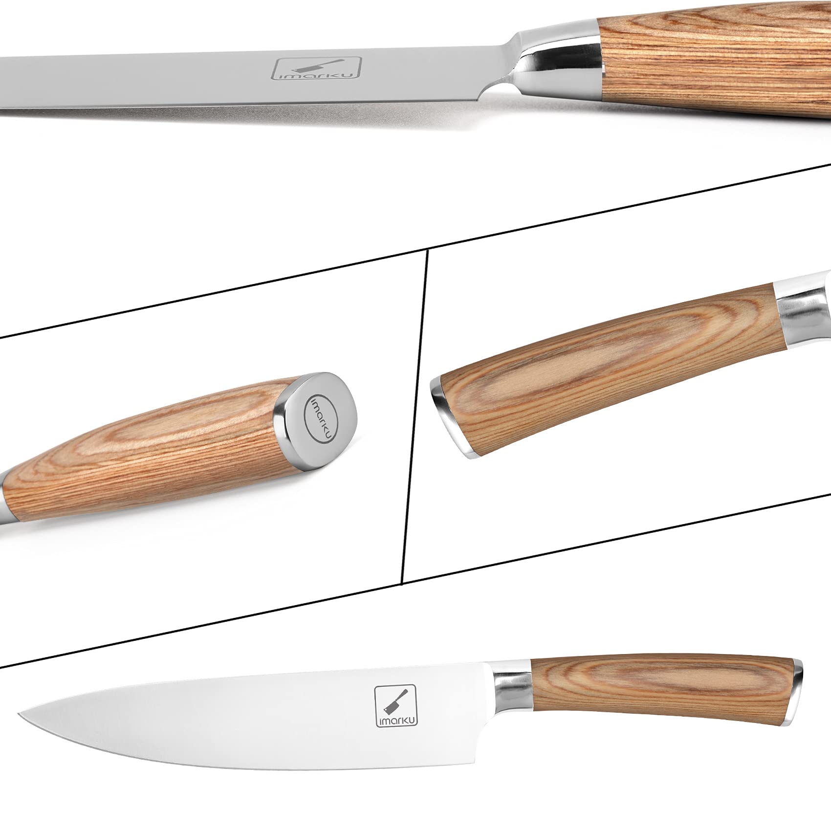 imarku 8 Inch Professional Chef Knife - Japanese SUS440A Stainless Steel Sharp Kitchen Knife with Ergonomic Golden Handle - Perfect for Slicing, Dicing & Chopping - Ideal Gift for Home Cooks & Professional Chefs