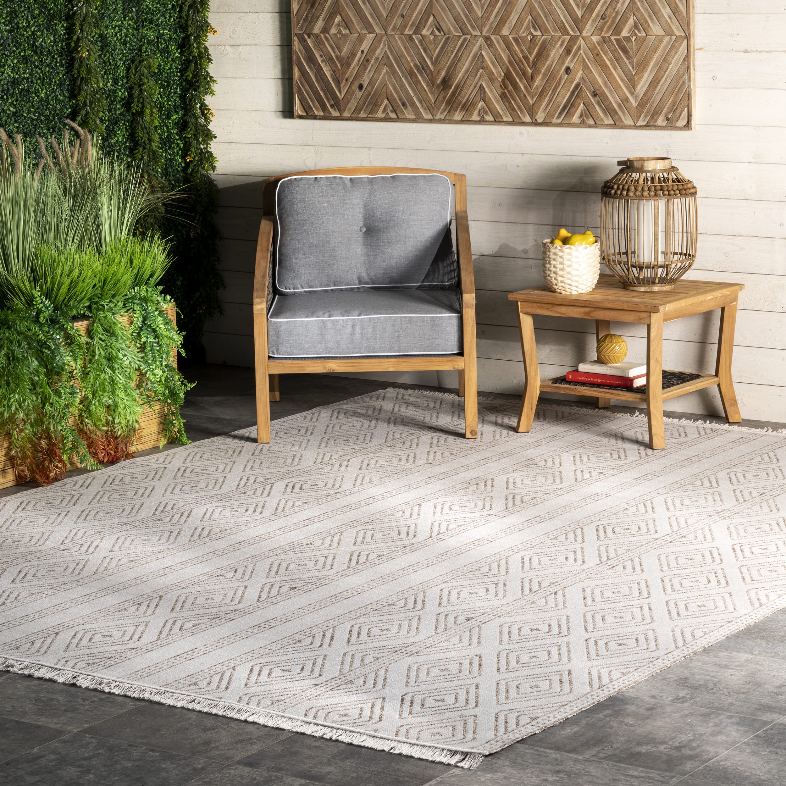 nuLOOM Indoor/Outdoor Striped Miriam Area Rug 6' x 6' Square Beige - Perfect for Living Room, Patio, and Bedroom Decor