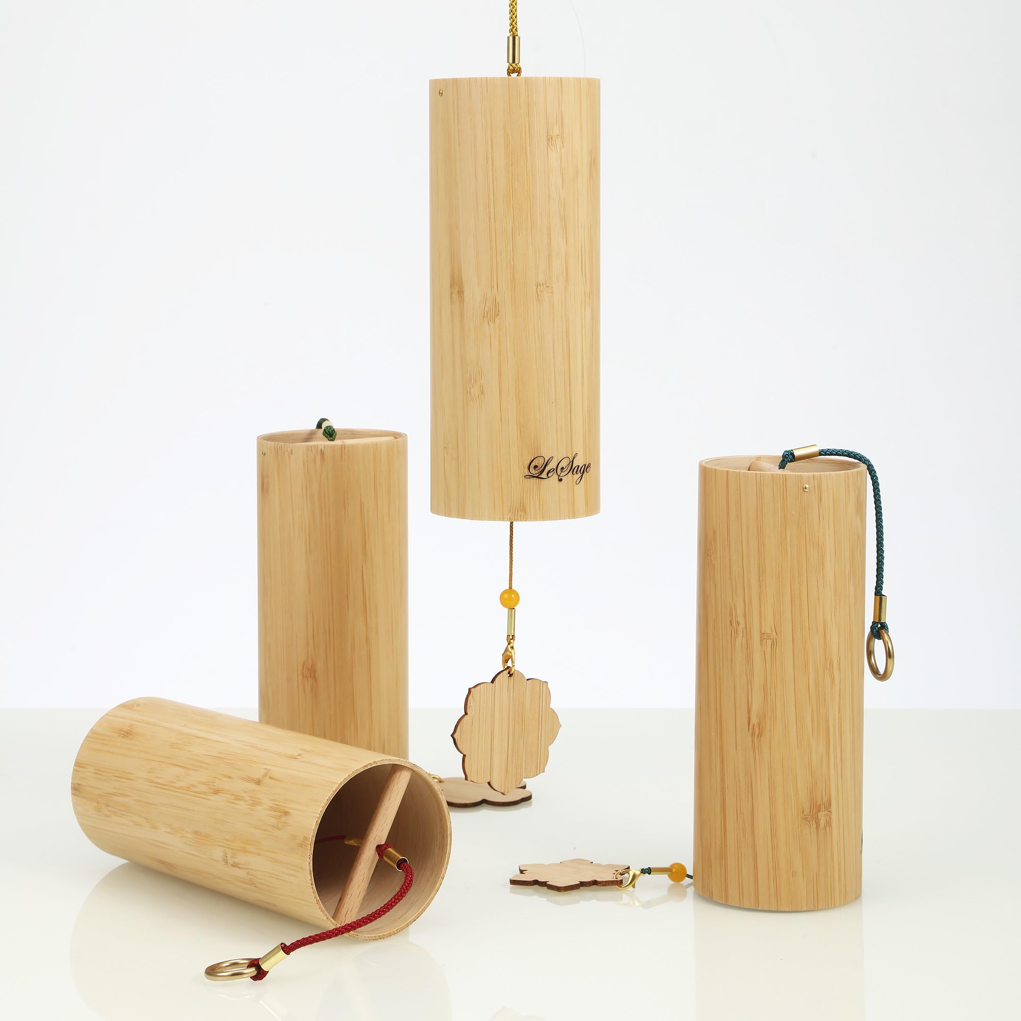 LeSage Bamboo Wind Chime Set of 4 - Handmade Meditation Wind Chimes for Indoor Sound Therapy & Relaxation | Perfect for Yoga, Zen Garden, Home Decor, and Stress Relief