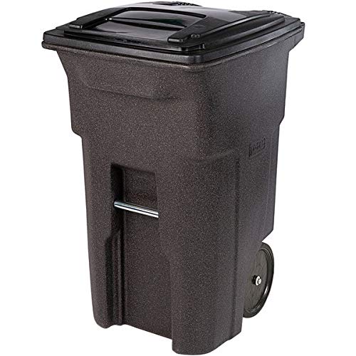 255 Qt. / 64 Gallon / 240 Liter Heavy-Duty Brownstone Rotational Molded Wheeled Trash Can with Lid & Trash Bag - Commercial Grade Rectangular Garbage Bin for Indoor & Outdoor Use - Perfect for Home, Office, Restaurant, Park, and Commercial Spaces