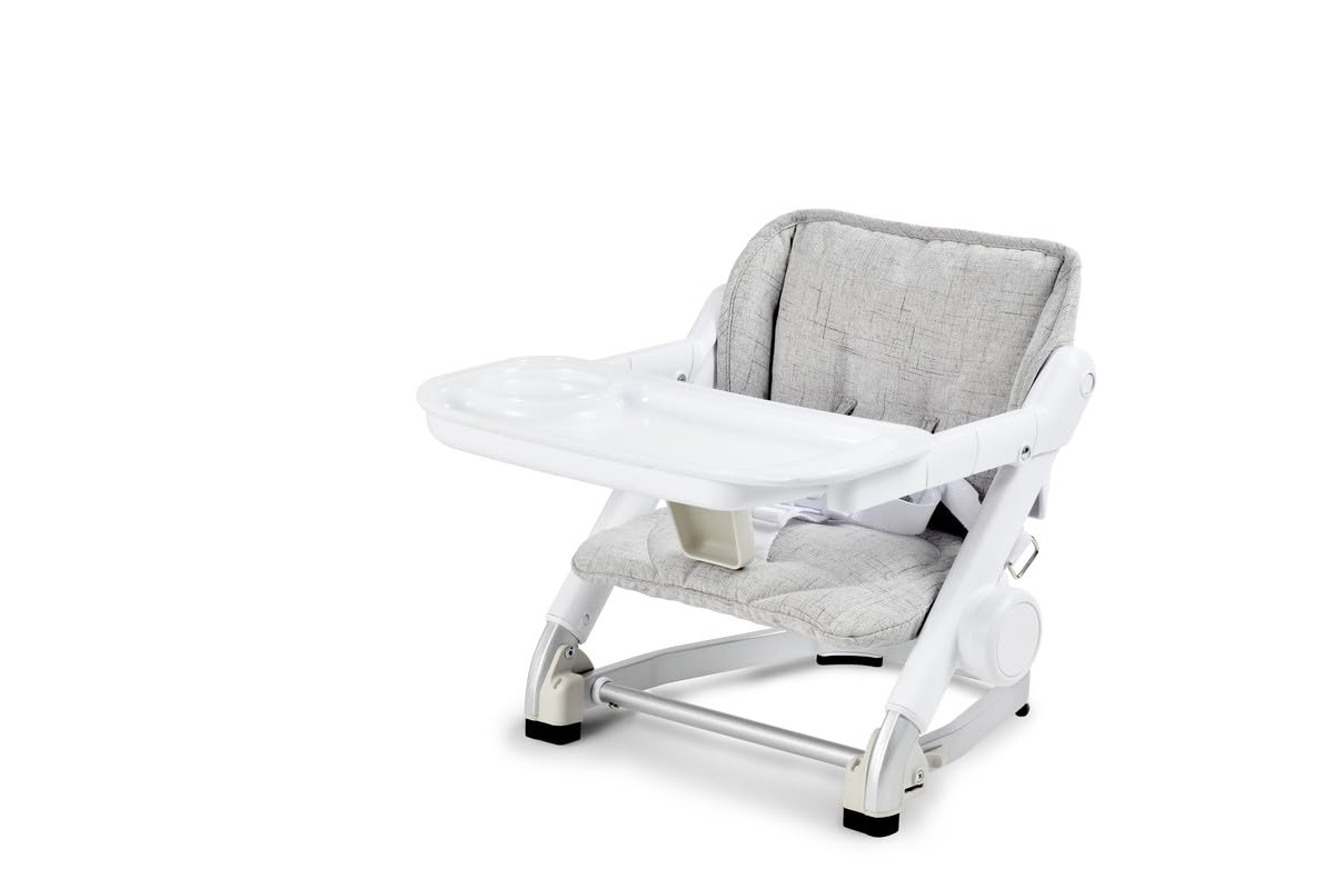 Unilove Feed Me 3-in-1 Travel Booster Seat for Babies & Toddlers - Adjustable Height with Detachable Tray, Safety Harness & Carry Bag - Ergonomic Cushion for Comfort - Perfect for Dining Out, Travel & Home Use - Grey