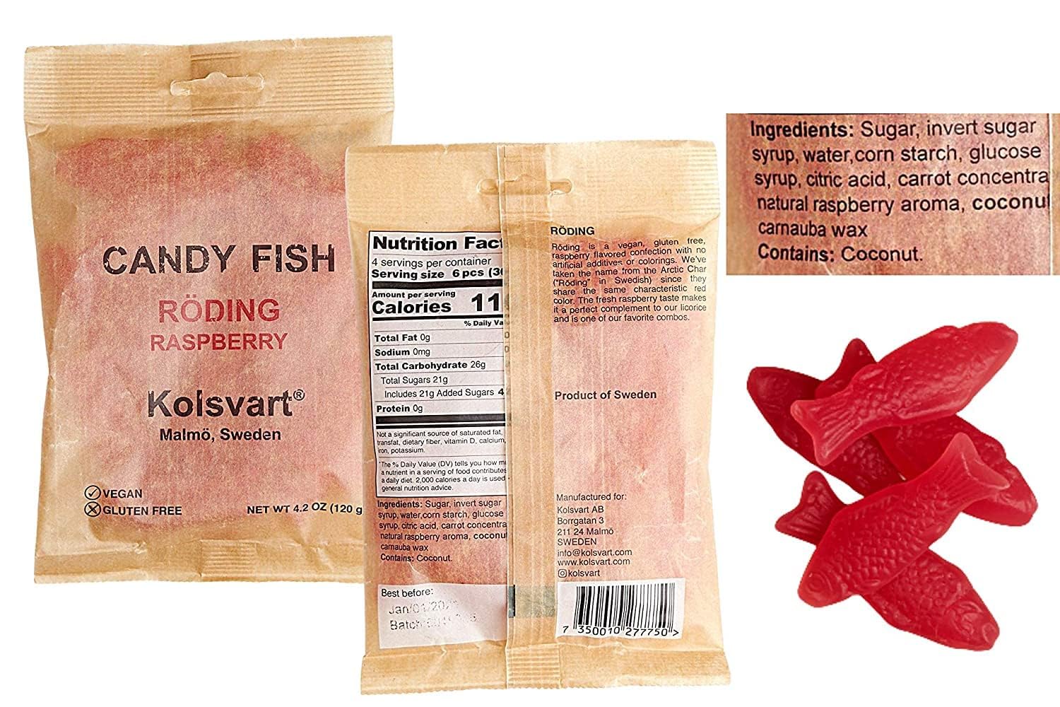 Kolsvart Swedish Candy Variety Pack - 5 Flavors (Raspberry, Blackcurrant, Sour Blueberry, Elderflower) 4.2oz - Perfect for Parties, Gifts & Swedish Food Lovers