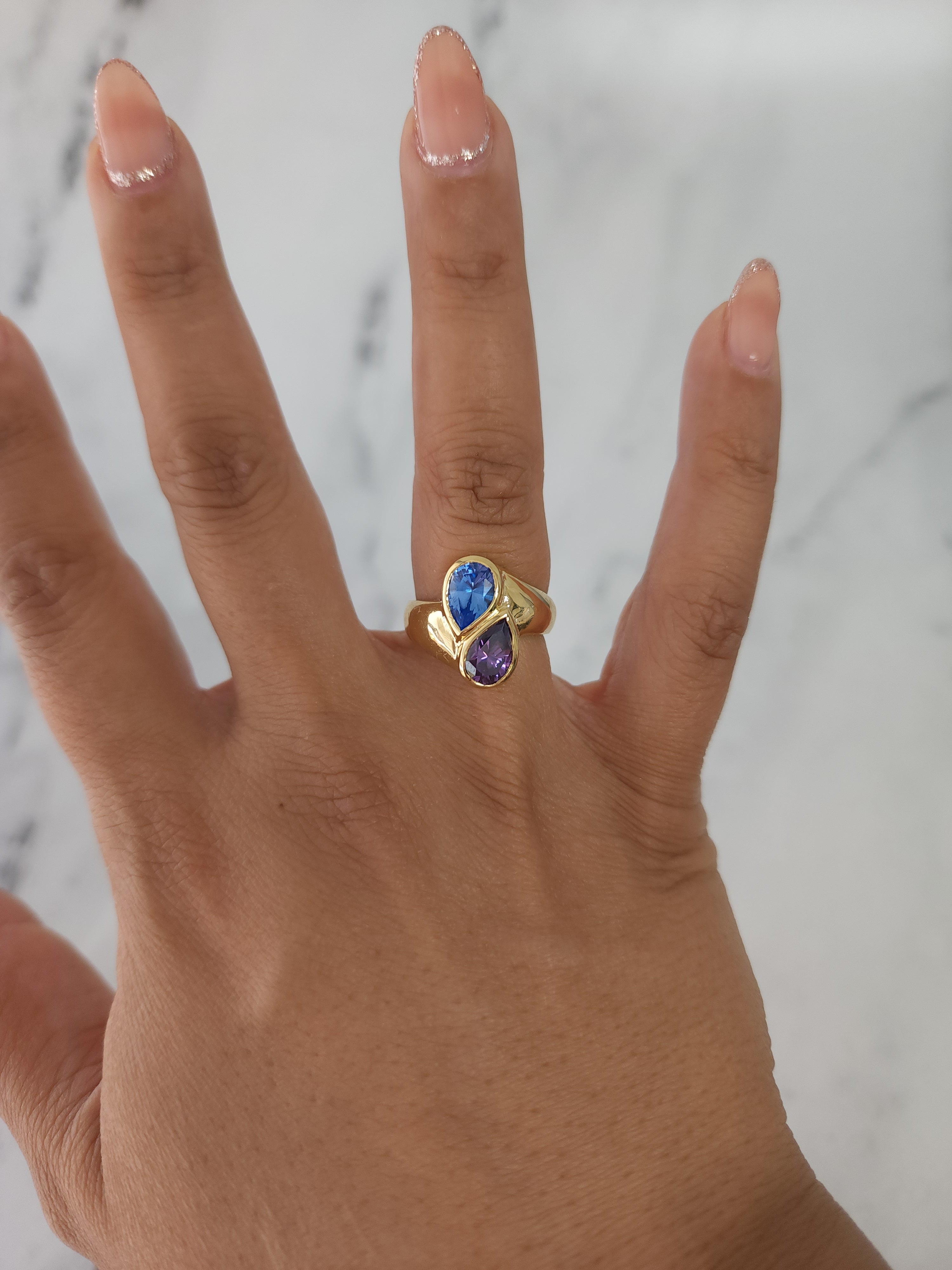 Blue Topaz & Amethyst Pear Shaped Sterling Silver Ring for Women - Elegant Dainty Jewelry Gift for Birthday, Anniversary & Special Occasions