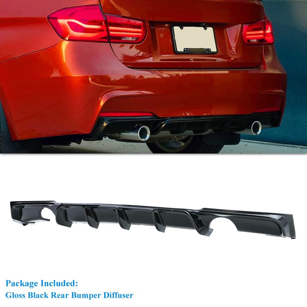 BMW F30 Rear Bumper Diffuser (2013-2018) - Gloss Black Painted Bilateral Single Outlet for F30 Sedan | Enhances Aerodynamics & Sporty Look for Street & Track Performance