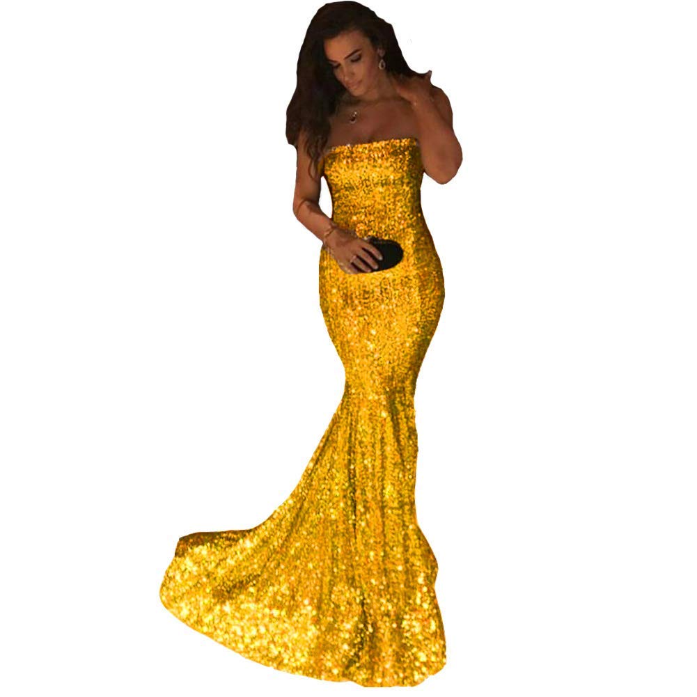 Lemai Women's Long Mermaid Sequin Strapless Corset Formal Evening Prom Dress - Elegant Gown for Homecoming, Wedding Guest, Cocktail Party & Special Occasions